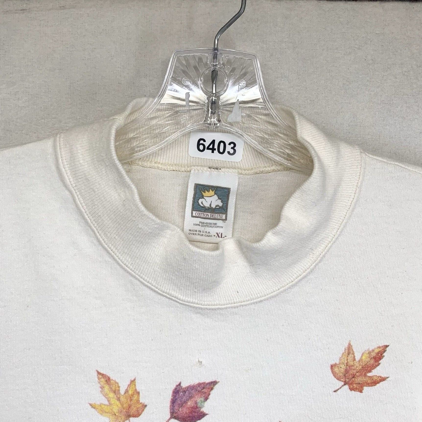 Vintage VINTAGE Cotton Deluxe Unisex Long Sleeve T-Shirt XL Ivory Autumn Leaves Acorn Graphic Print 80s 90s Nature Heavyweight Size US XL / EU 56 / 4 - 4 Thumbnail