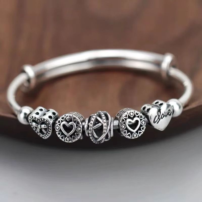 Jewelry Sweet Turning Heart Beads Bangle Bracelet Size ONE SIZE - 1 Thumbnail