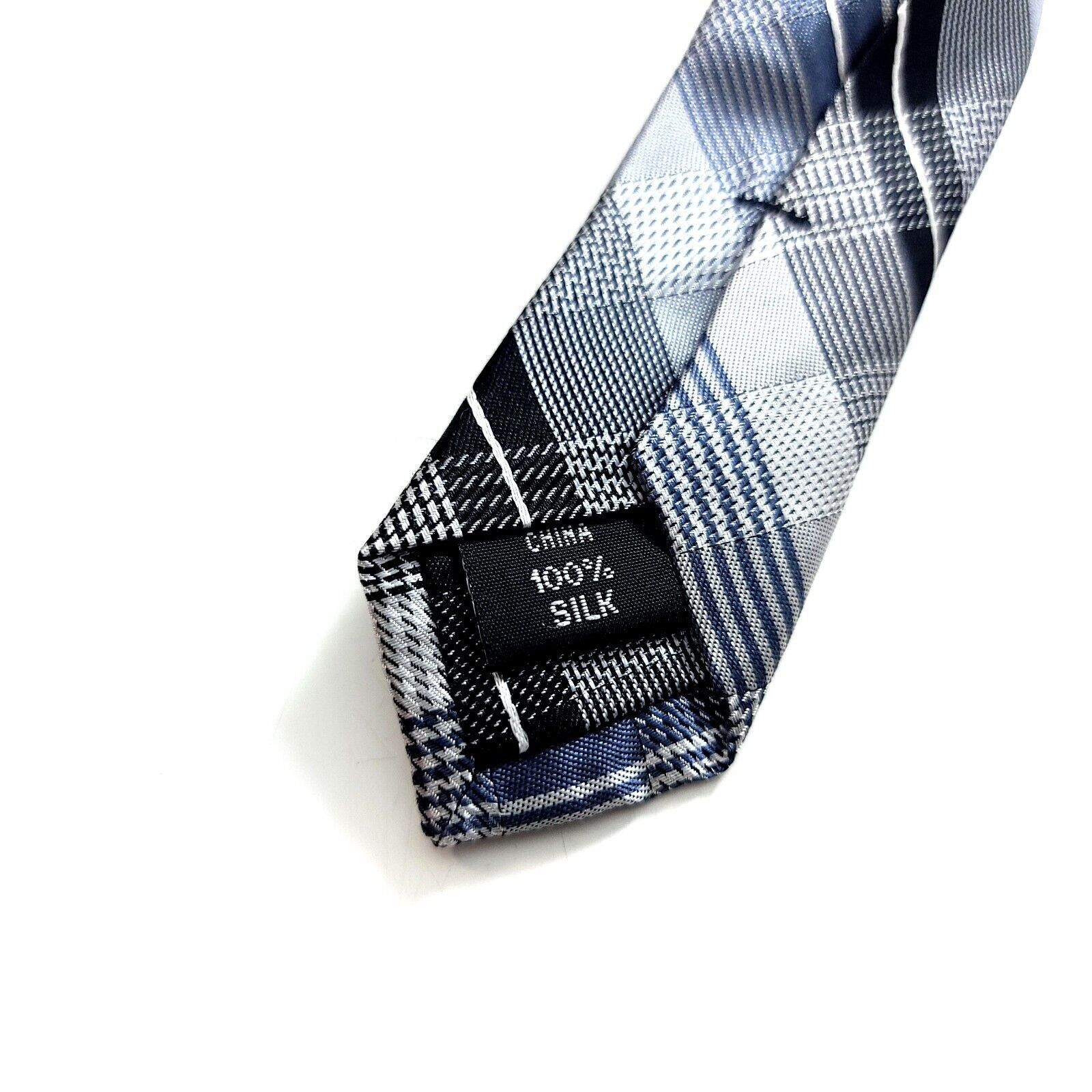 Calvin Klein Calvin Klein Gray Blue Plaid Woven Silk Tie Size ONE SIZE - 4 Thumbnail