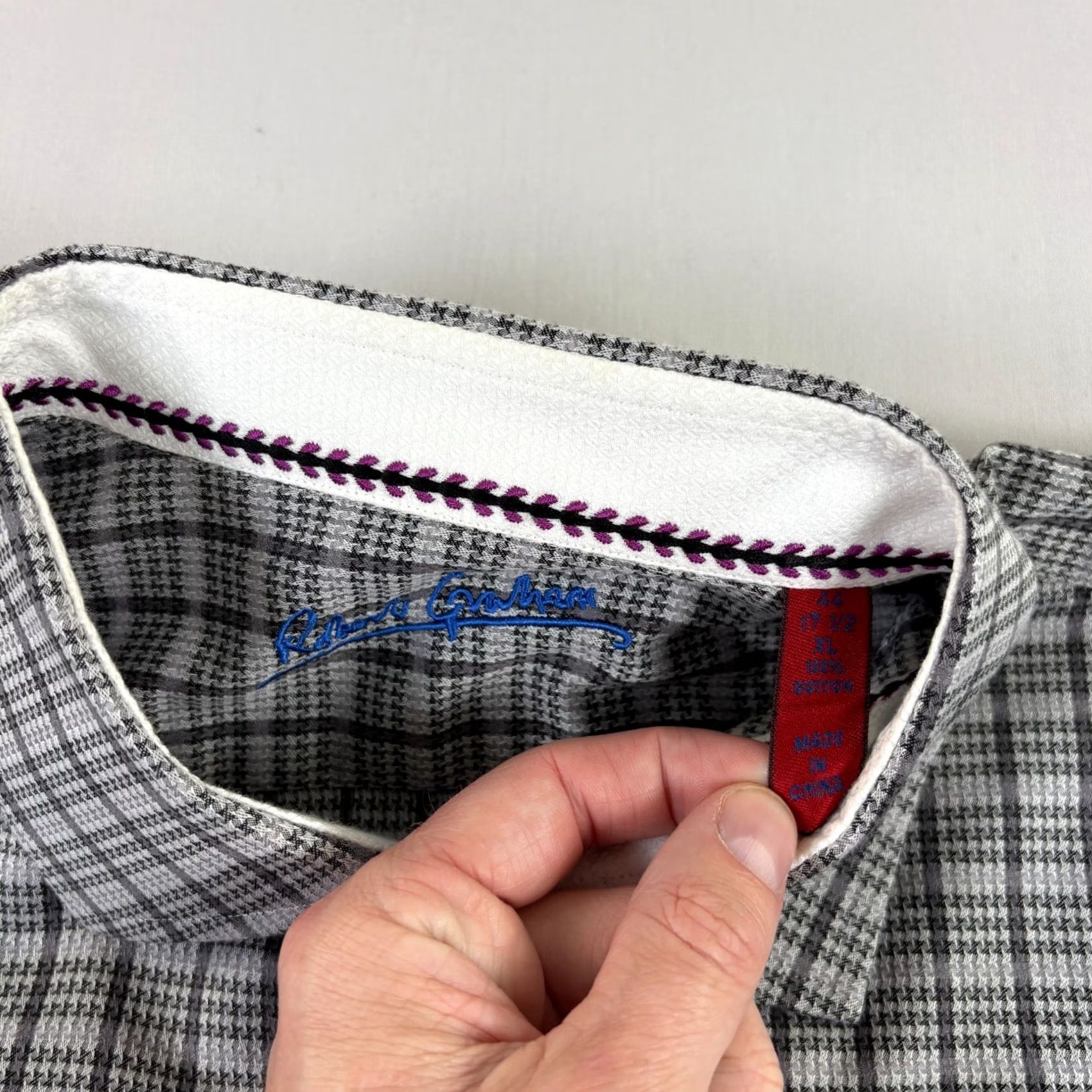 Robert Graham VINTAGE Robert Graham Shirt Mens XL Gray Plaid Button Up Flip Cuff Long Sleeve Size US XL / EU 56 / 4 - 5 Thumbnail