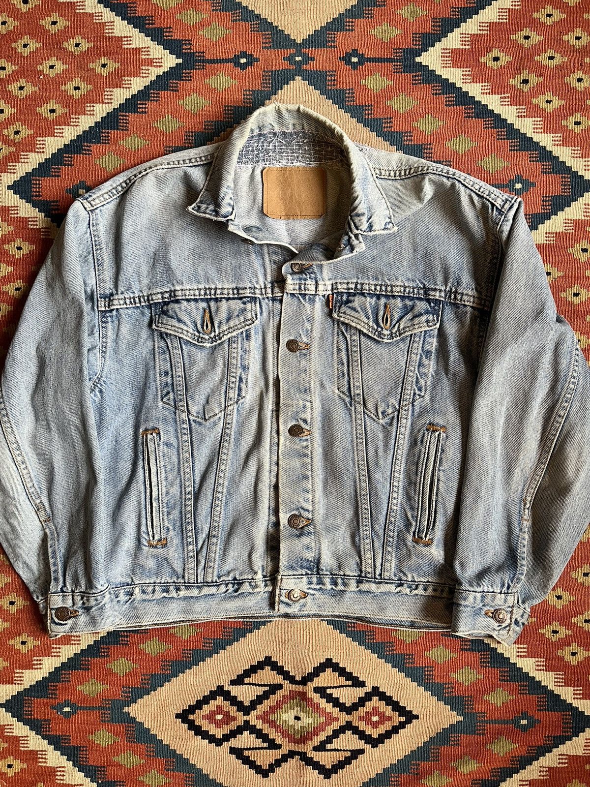 image of Levis x Levis Vintage Clothing Levi’S 80's Orange Tab Type 3 Denim Trucker Jacket Sashiko in Stonew
