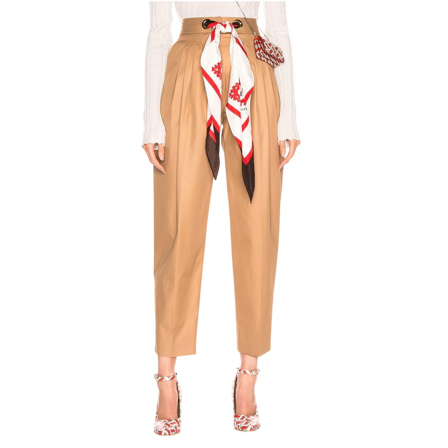 Burberry BURBERRY Tapered Pant Trouser Silk Scarf Belt SOCIETY NWT Size 25" / US 0 / IT 36 - 2 Thumbnail