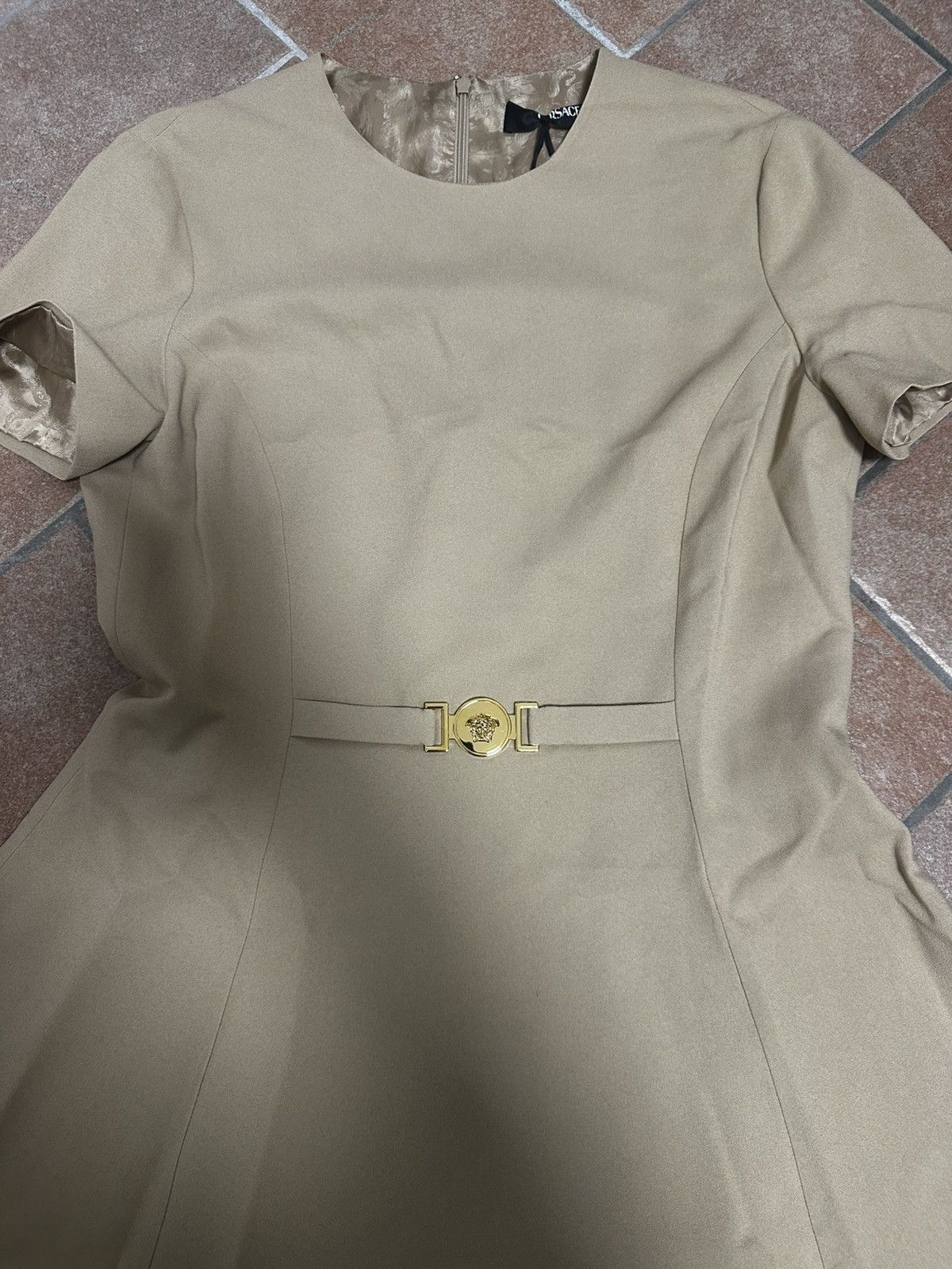 Versace Versace Beige Medusa ‘95 Mini Dress Size L / US 10 / IT 46 - 3 Thumbnail