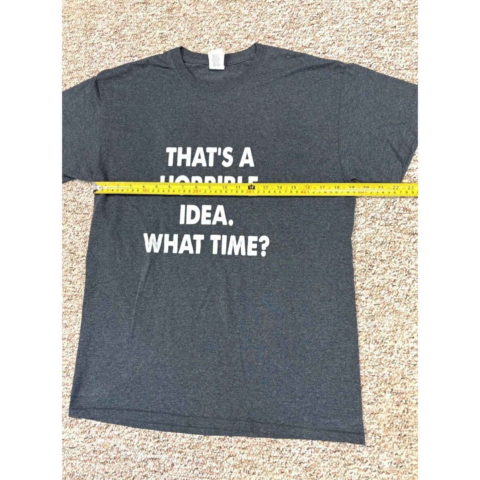 Gildan Gildan Graphic T Shirt Grey Adult M Thats A Horrible Idea What Time Bold White Letters Unisex Adults Short Sleeve Round Neck Cotton Blend Size US M / EU 48-50 / 2 - 6 Thumbnail