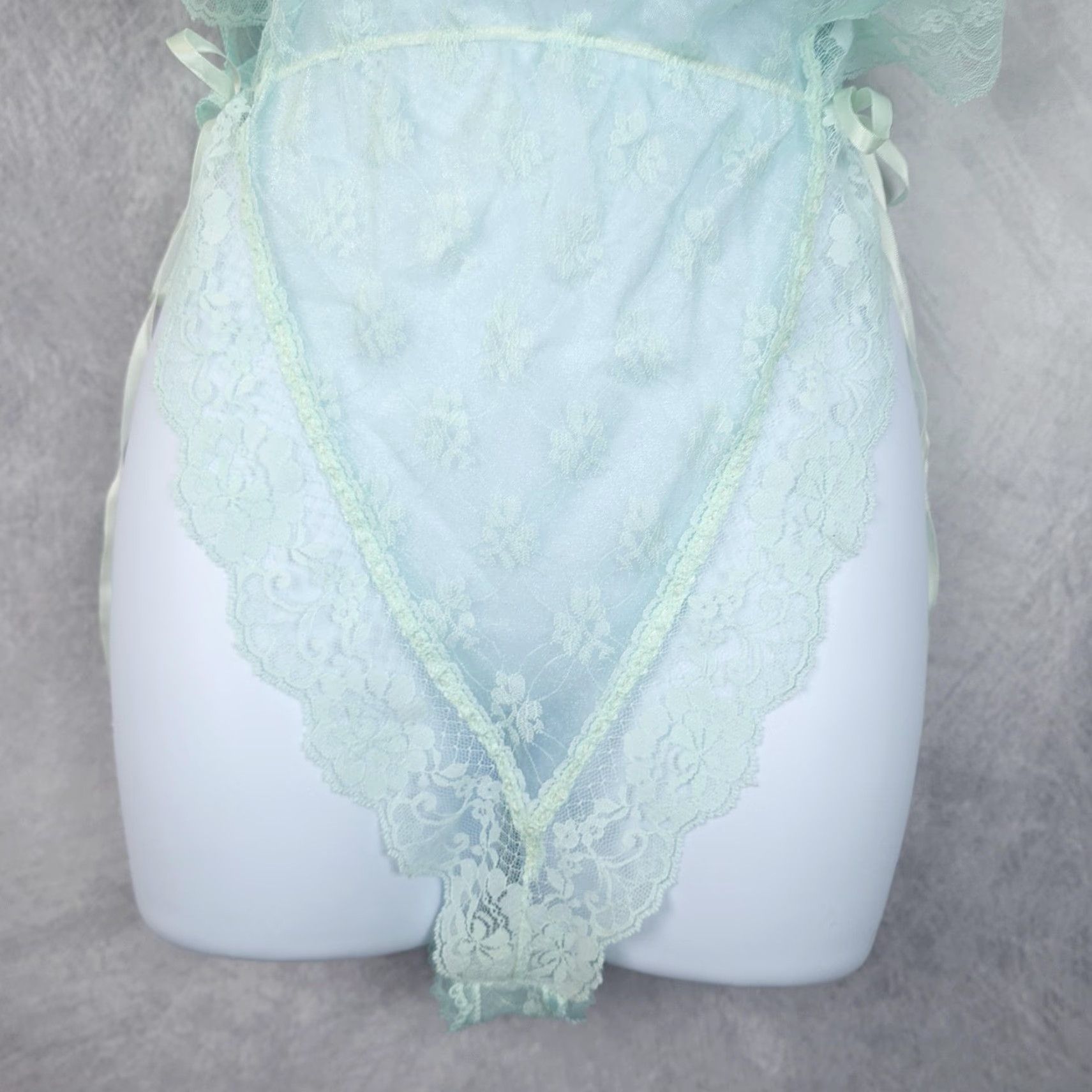 Vintage VINTAGE Lorraine Teddy Womens L Large Mint Green Lace Sheer Nylon 90s One Piece Bodysuit Size ONE SIZE - 7 Thumbnail