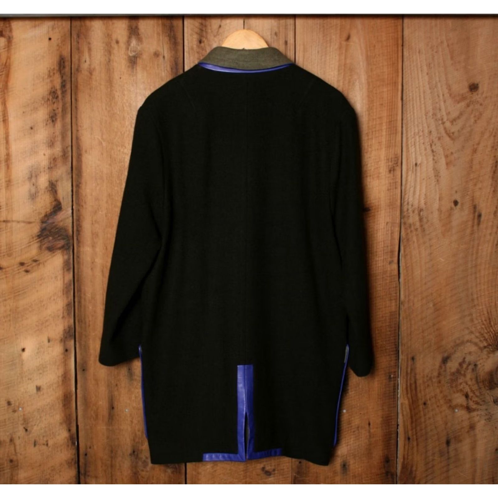 L.A.M.B. L.A.M.B. Coat Wool Dark Green Ultramarine Leather Trimmed Coat Sz. 8 Women Overcoat Mid-Length 33.5" XS? Size M / US 6-8 / IT 42-44 - 7 Thumbnail