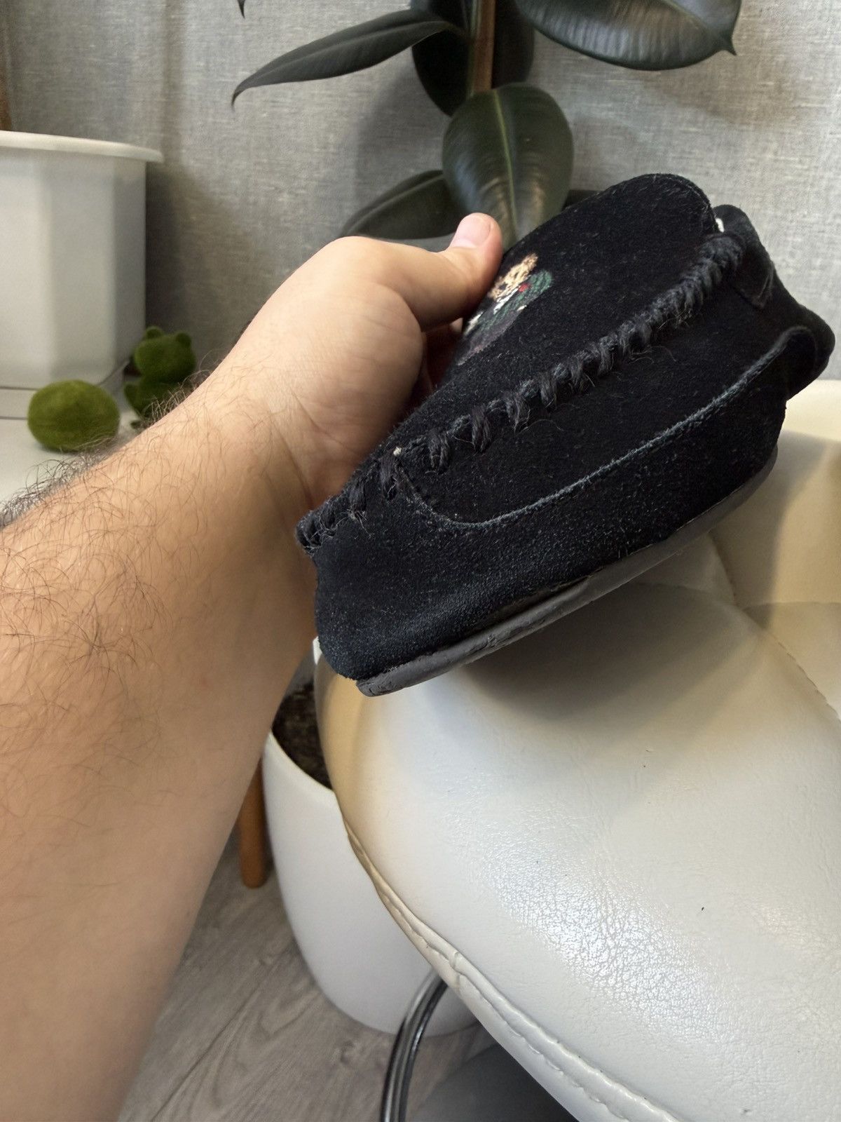 Polo Ralph Lauren Polo Bear Moccasin Slippers Mens Black Suede Shearling Shoes Size US 12 / EU 45 - 16 Thumbnail