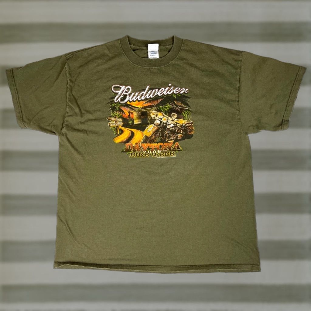 Delta VINTAGE Budweiser Daytona Bike Week Men's T-Shirt Delta XL Green Cotton Crew Neck Short Sleeve 2006 DX Magnum Weight BeER Motorcycle Shirt Mens Size US XL / EU 56 / 4 - 1 Thumbnail