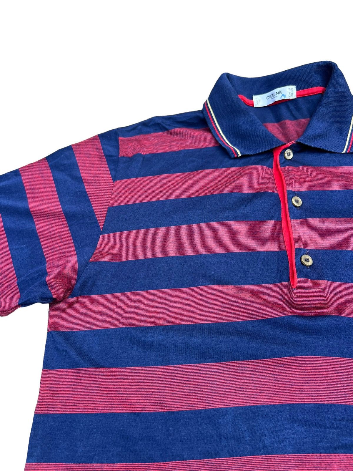 Celine Vintage Celine Paris Made in Italy Border Striped Polo Shirt Size US S / EU 44-46 / 1 - 7 Thumbnail
