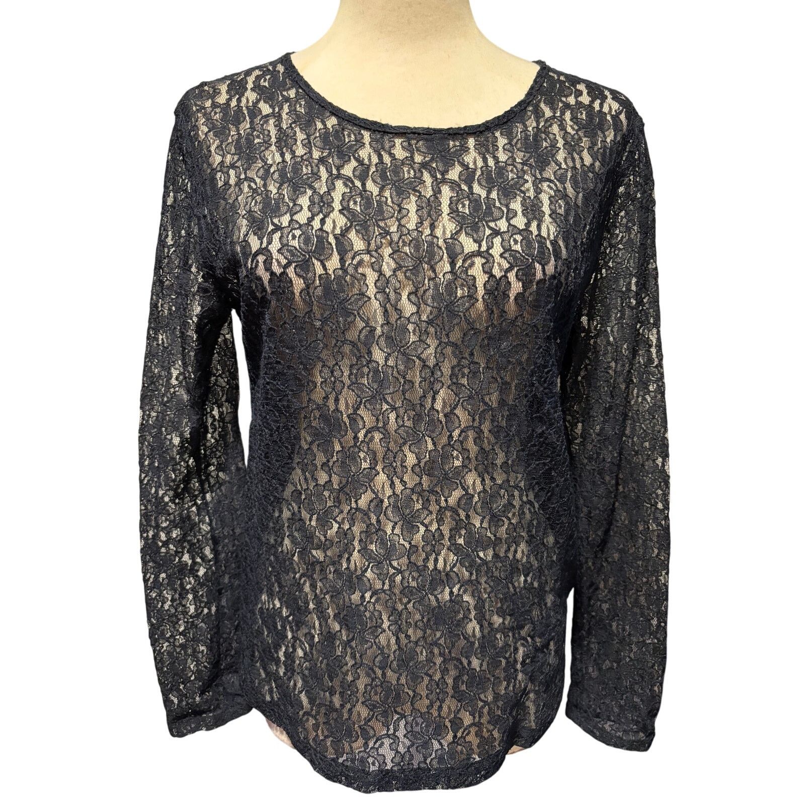 Vintage Carole Little Vintage Navy Blue Long Sleeve Lace Top Stretch Size M / US 6-8 / IT 42-44 - 1 Thumbnail