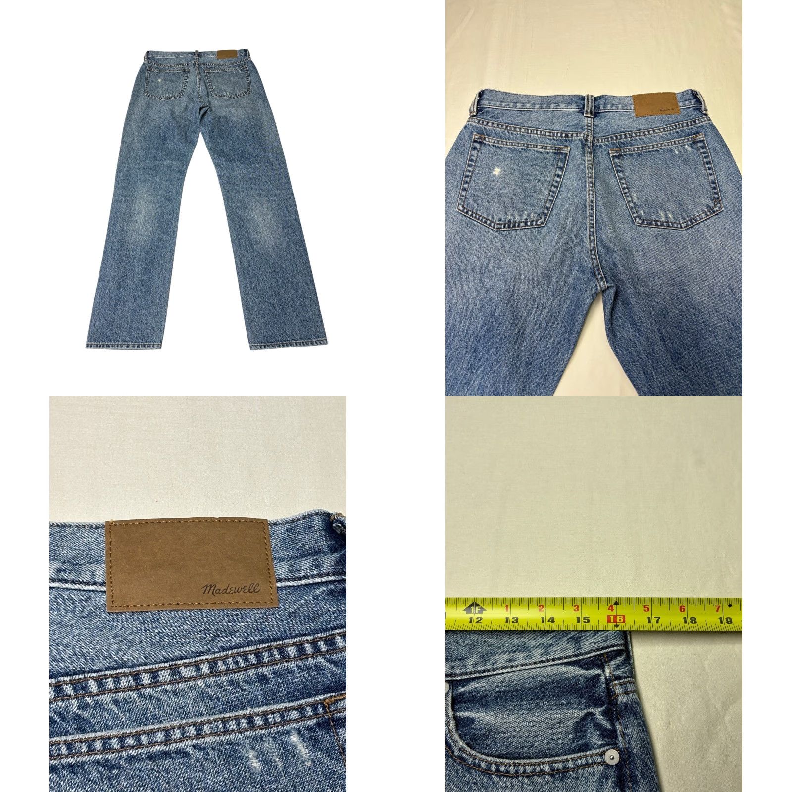 Madewell Madewell Jeans Mens Kaihara Denim Straight Leg Distressed 31 W 31x32 Blue Medium Cotton 5-Pocket Button Zip Modern Casual Mens Size US 31 - 8 Thumbnail