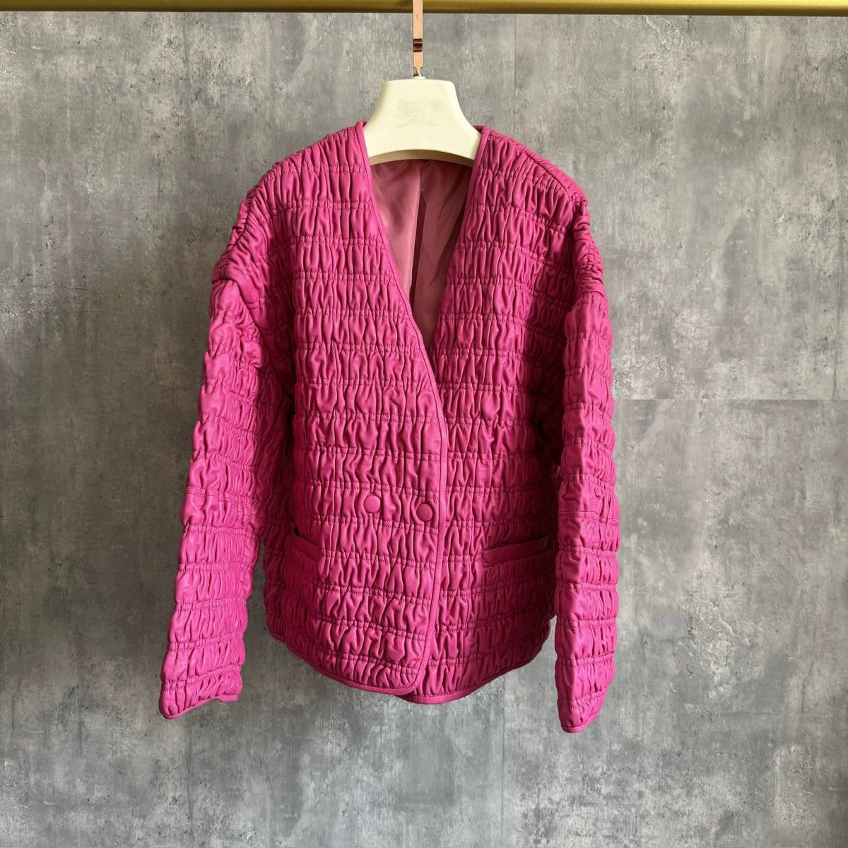 Pink real sheep leather jacket