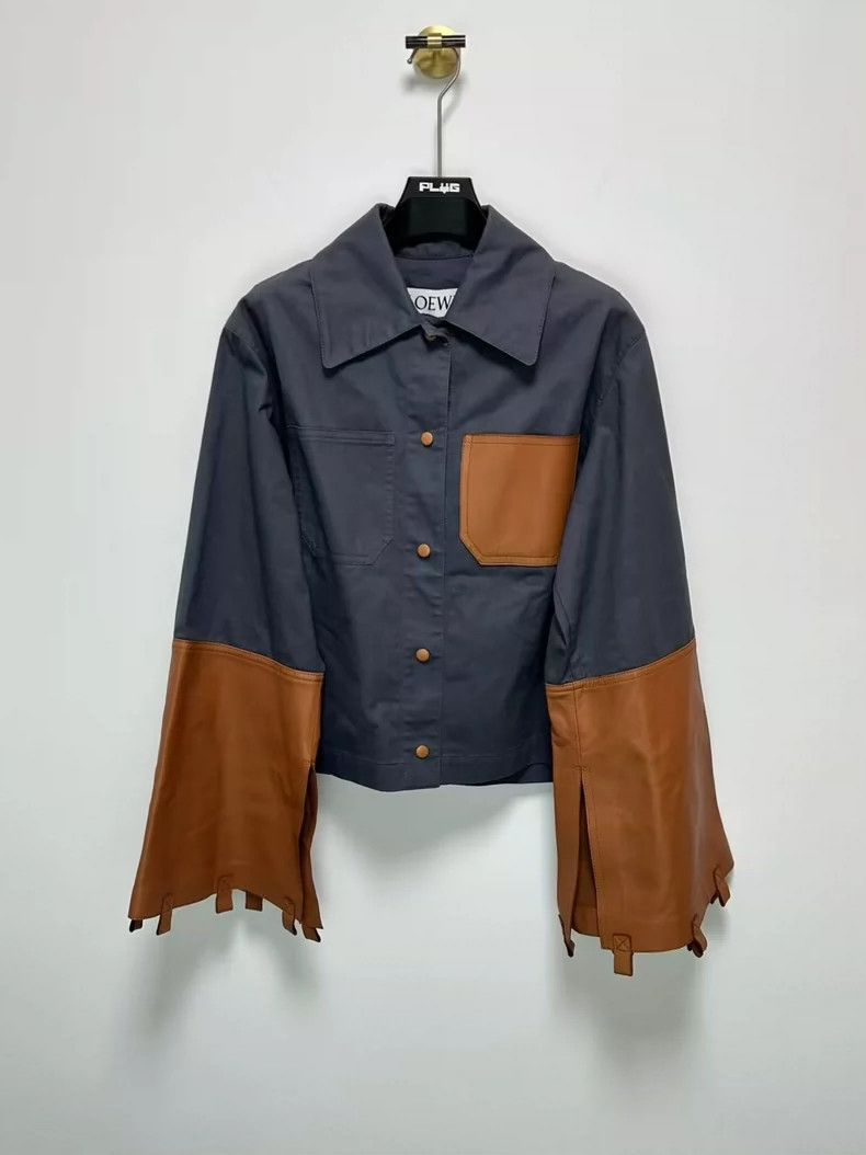 LOEWE Short Jacket with Leather Patch Logo and Leather Sle