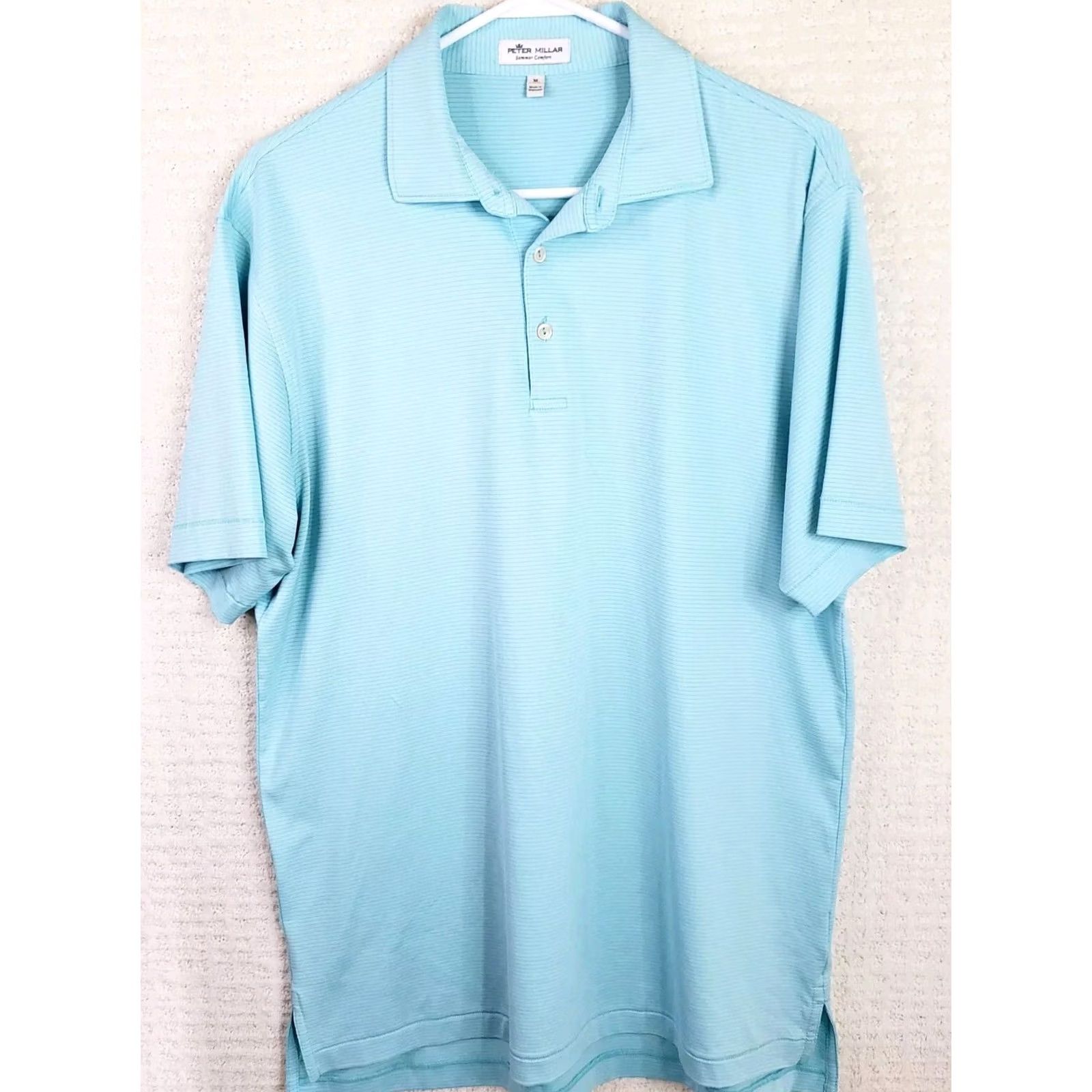 Peter Millar Peter Millar Crown Summer Comfort Striped Golf Polo Aqua Blue Striped Men's M Size US M / EU 48-50 / 2 - 2 Thumbnail