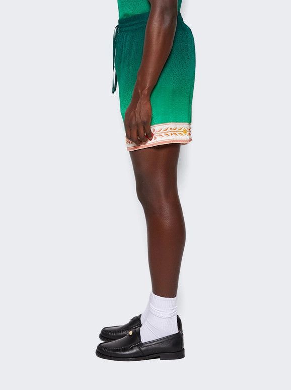 Casablanca o1mle0326 Drawstring Silk Shorts Unity Is Power in Green Size US 34 / EU 50 - 4 Thumbnail