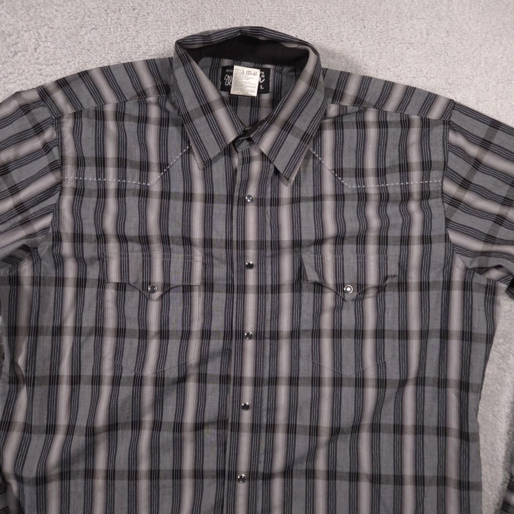 Wrangler Wrangler Shirt Mens Large Gray Black Plaid Western Snap Pearl Pockets Cowboy Size US L / EU 52-54 / 3 - 3 Thumbnail