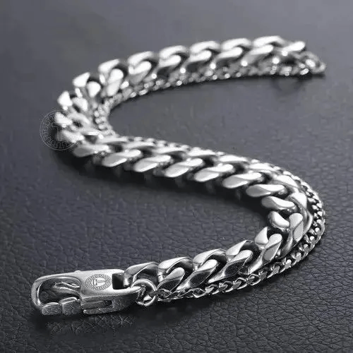 Japanese Brand Silver Double Curb Cuban Chain Bracelet Size ONE SIZE - 2 Thumbnail