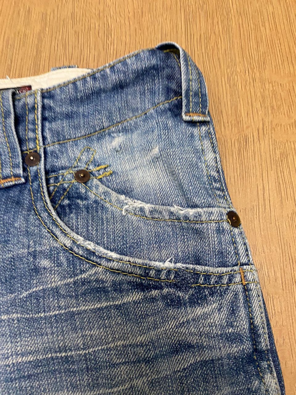 Japanese Brand 💥 Need Gone💥 Bartack Work Clothing Dept Distressed Jeans Size US 31 - 15 Thumbnail