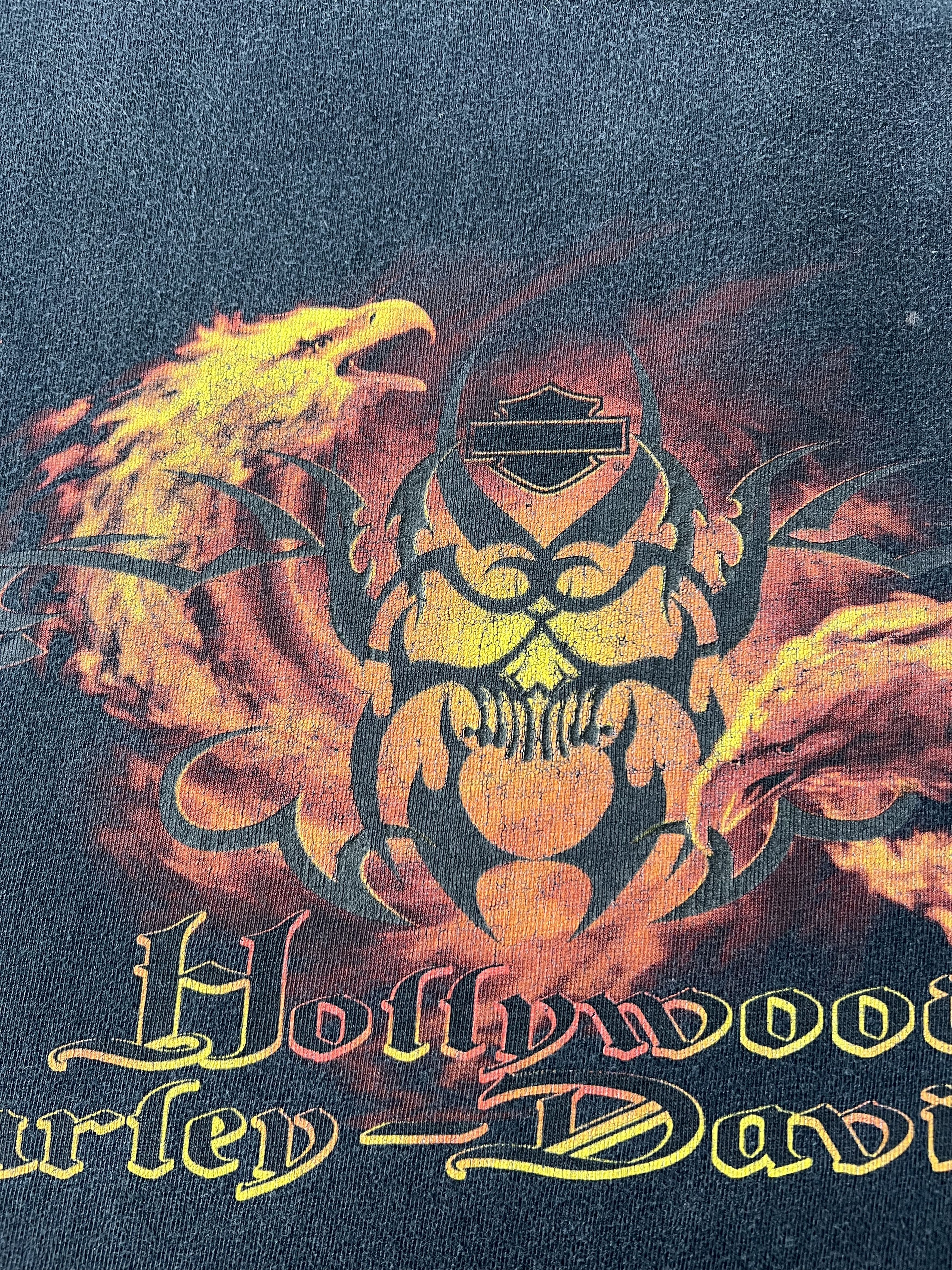 Harley Davidson Vintage 2000s Harley Davidson Eagle Flame Fire Skull T-shirt Size US L / EU 52-54 / 3 - 4 Thumbnail