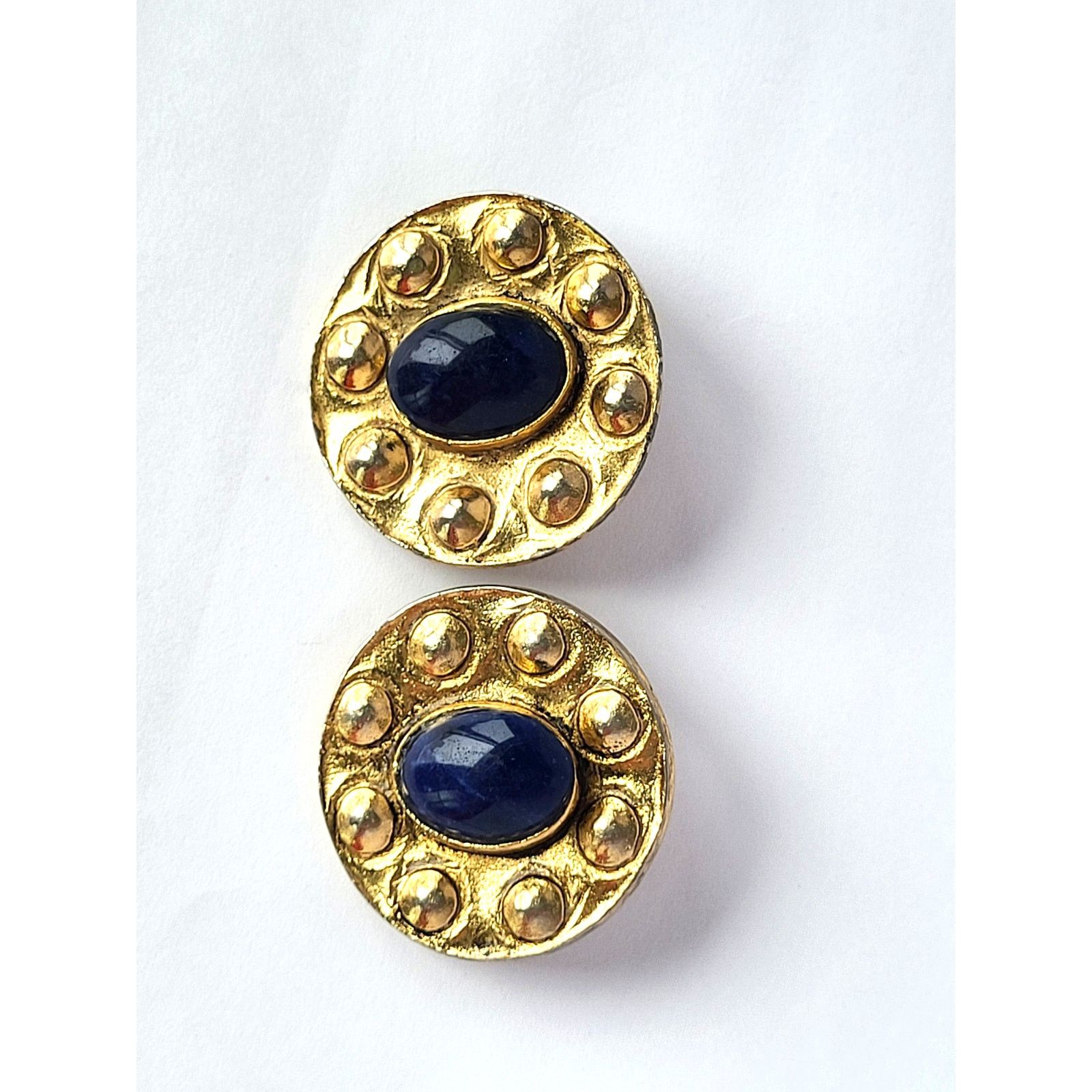 Other Vintage Dauplaise Faux Lapis Earrings Gold Blue Cabochon Size ONE SIZE - 2 Thumbnail
