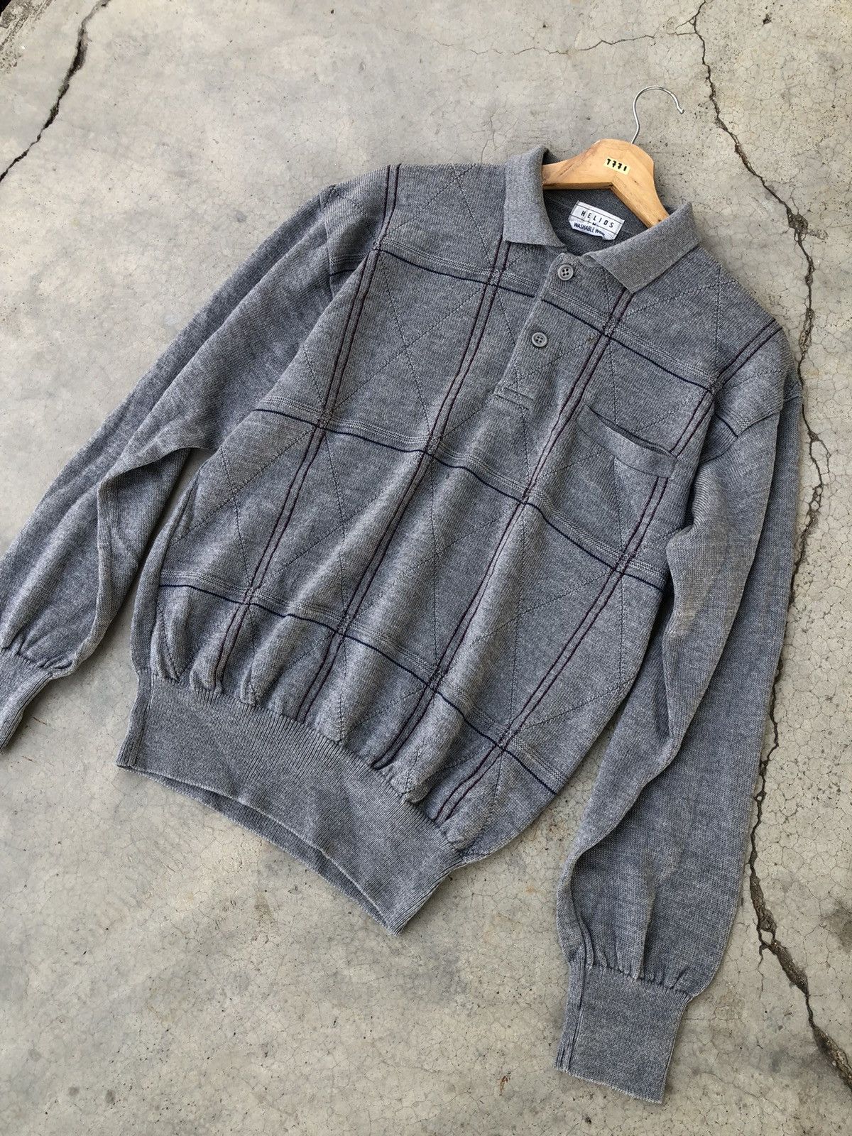 Aran Isles Knitwear × Homespun Knitwear Polo Pattern Knitsweater chackered Jumper With Pocket Size US M / EU 48-50 / 2 - 2 Thumbnail