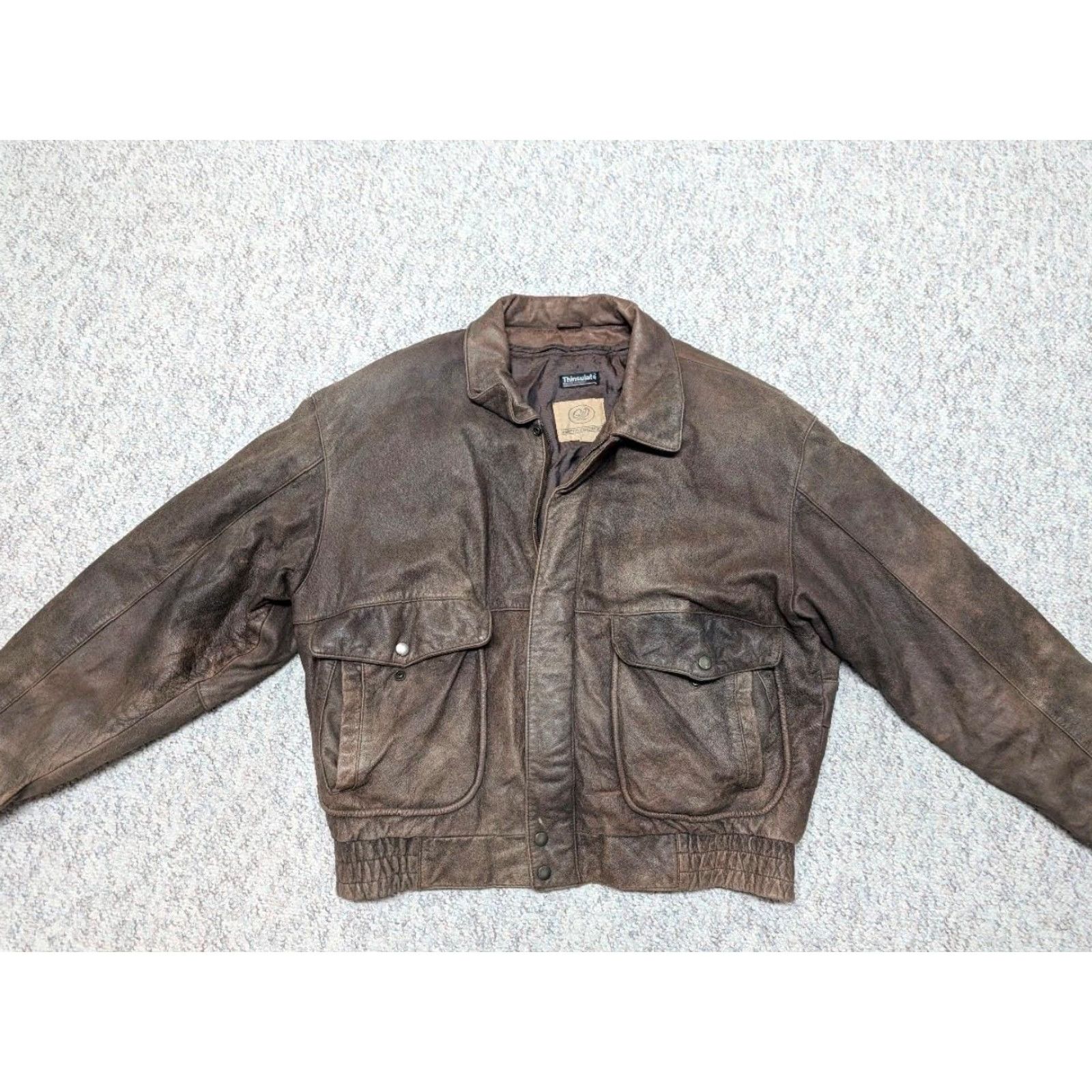 Vintage VINTAGE Georgetown Leather Bomber Jacket XL Mens Brown Leather Zip Chest 48-50 Loose Boxy Patina 1980s-90s Flight A2 Size US XL / EU 56 / 4 - 4 Thumbnail