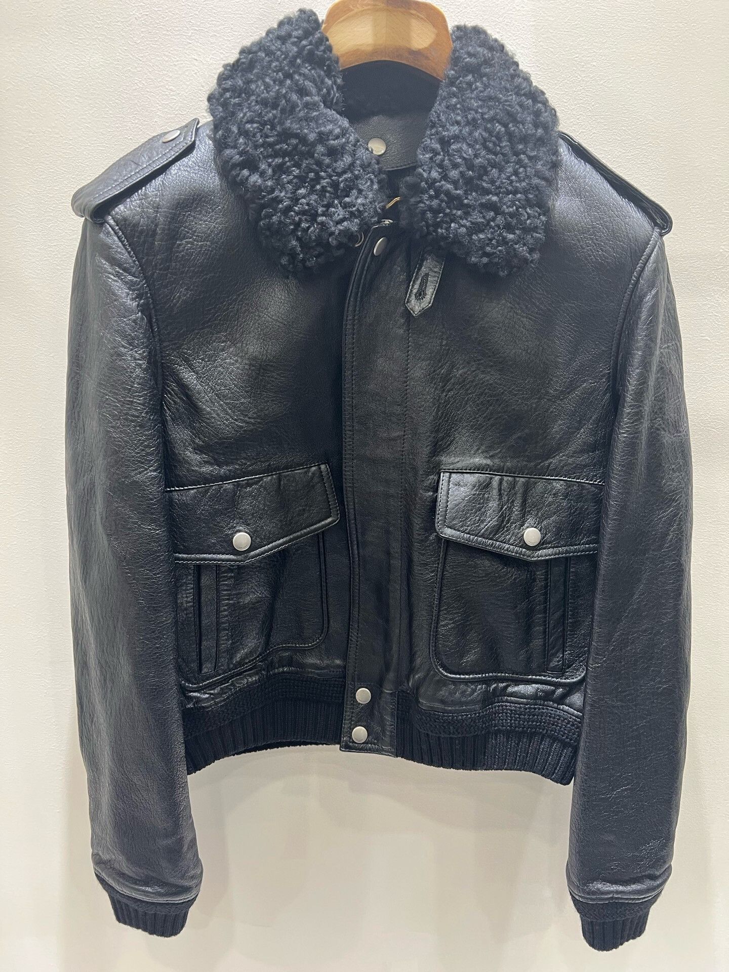 Yves Saint Laurent YSL Black Leather Bomber Jacket with Collar Size US M / EU 48-50 / 2 - 1 Thumbnail