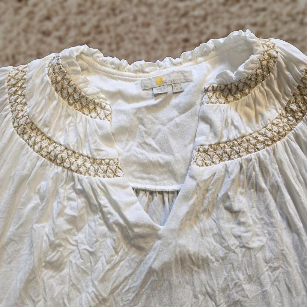Boden Boden Top Womens Size 8 White Gold Embroidery Poet Sleeve Stretch Capsule Casual Shirt Womens Size M / US 6-8 / IT 42-44 - 1 Thumbnail