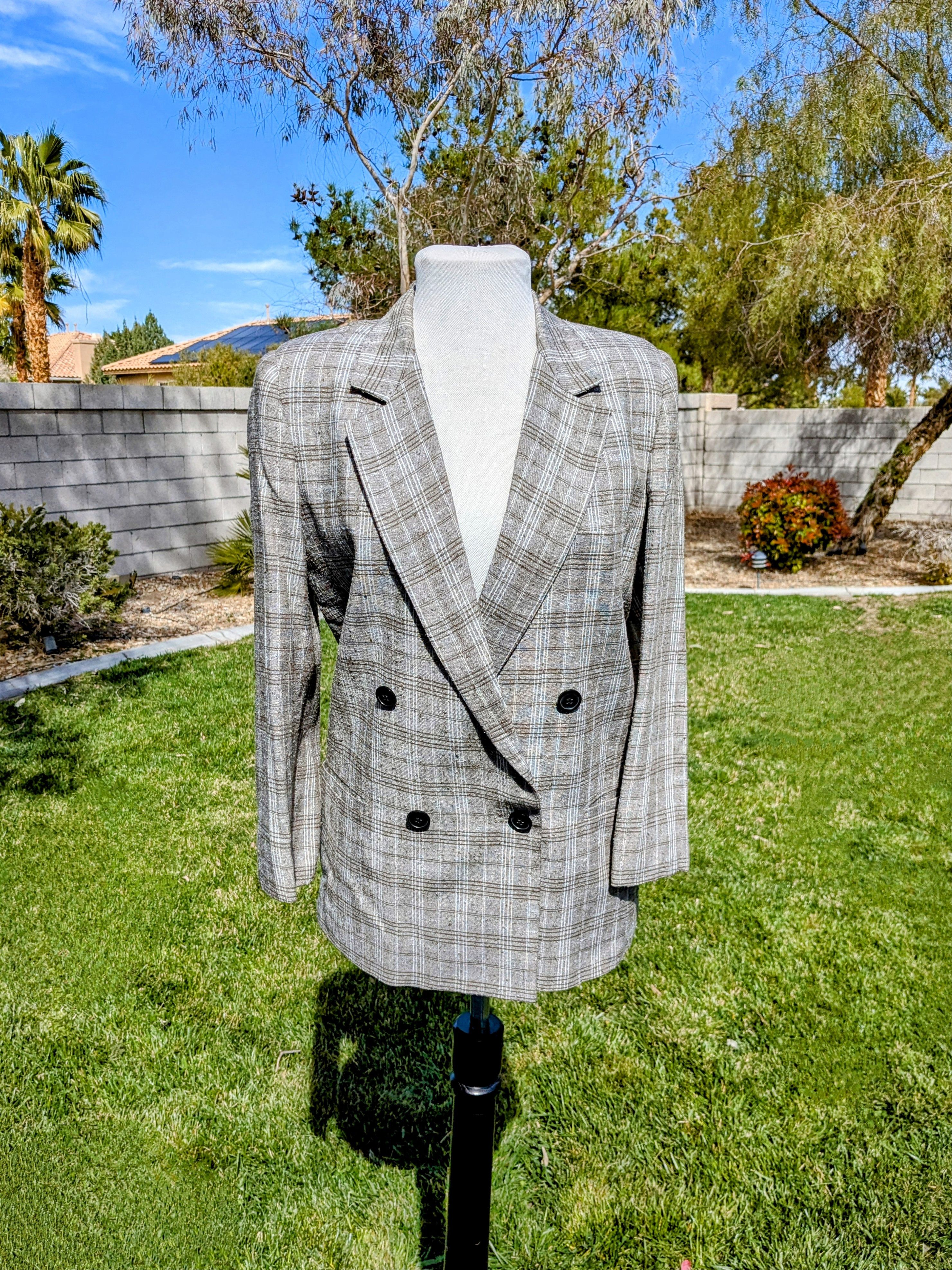 Designer Traders Point Plaid Blazer Double Breasted Pockets Longline Size M / US 6-8 / IT 42-44 - 1 Thumbnail