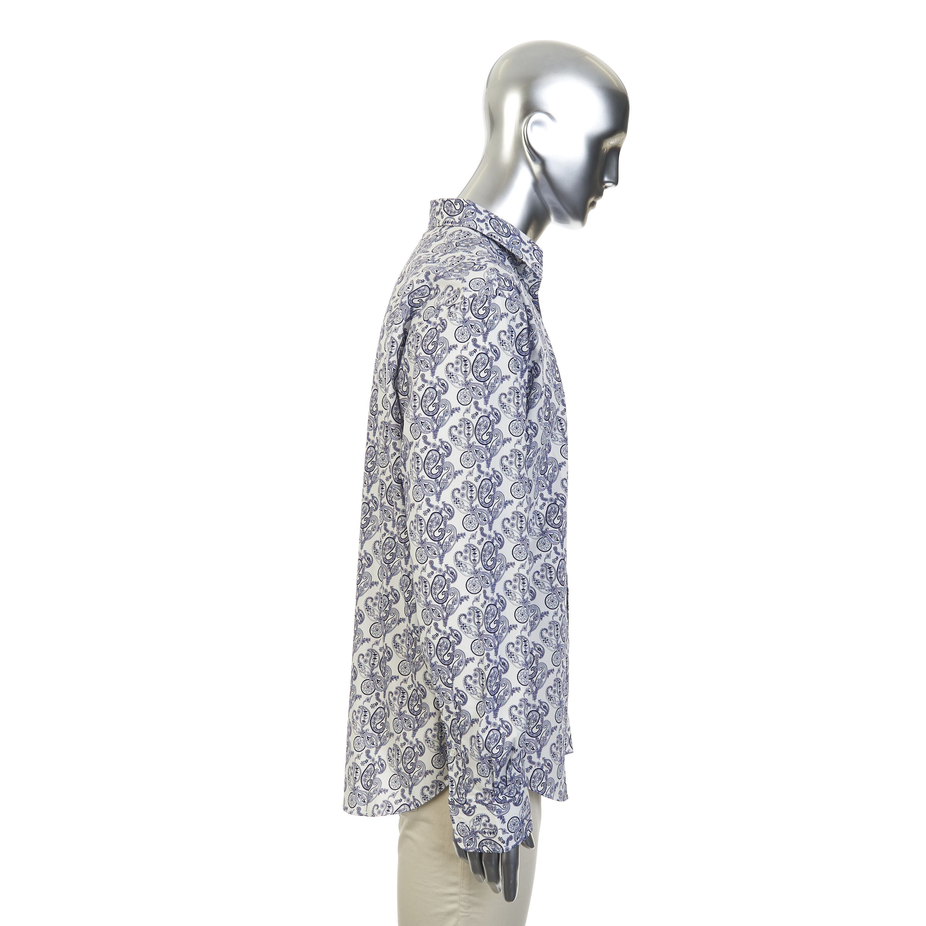 Brioni White Cotton Long Sleeve Shirt With Paisley Print Size US XL / EU 56 / 4 - 8 Thumbnail