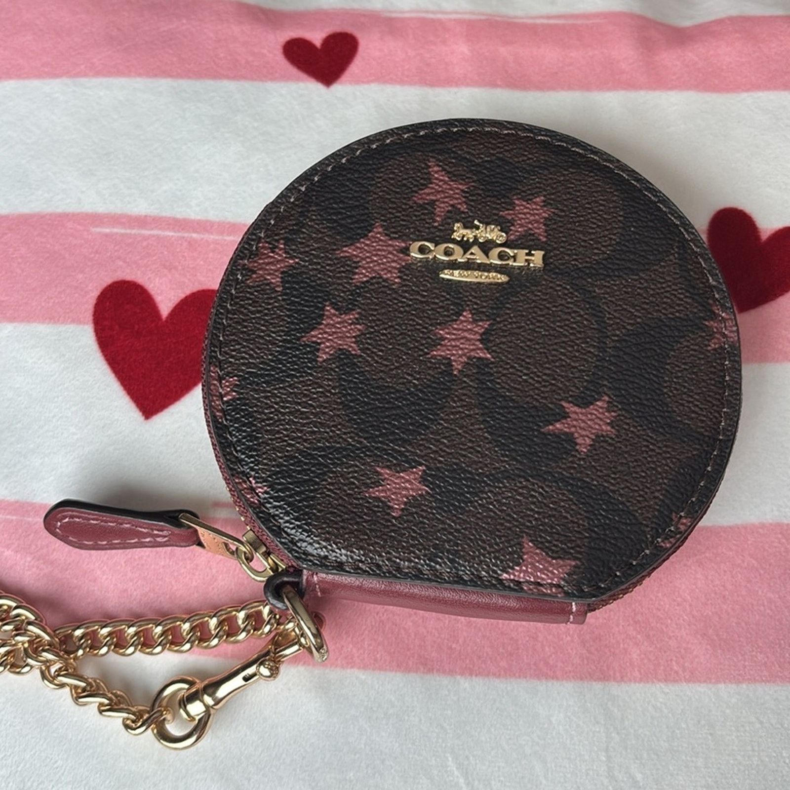 Coach Coach Round Coin Case bag charm Rose Gold metallic Stars Size ONE SIZE - 2 Thumbnail