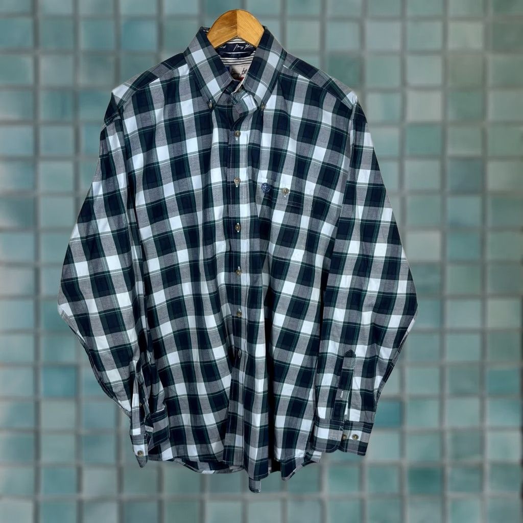 Wrangler Wrangler George Strait Cowboy Cut Button-Down Shirt Mens Large Green Plaid Casual Workwear 100% Cotton Chest Pocket Embroidered Logo Size US L / EU 52-54 / 3 - 1 Thumbnail