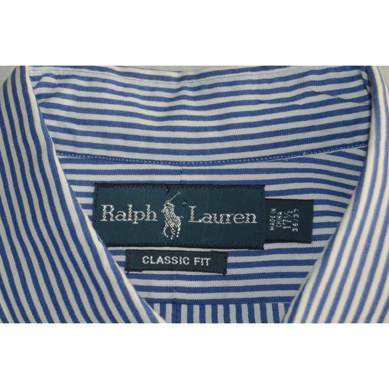 Polo Ralph Lauren VTG Polo Ralph Lauren Classic Fit Men's Dress Shirt Blue Stripe 17.5 36/37 Size 48R - 4 Thumbnail