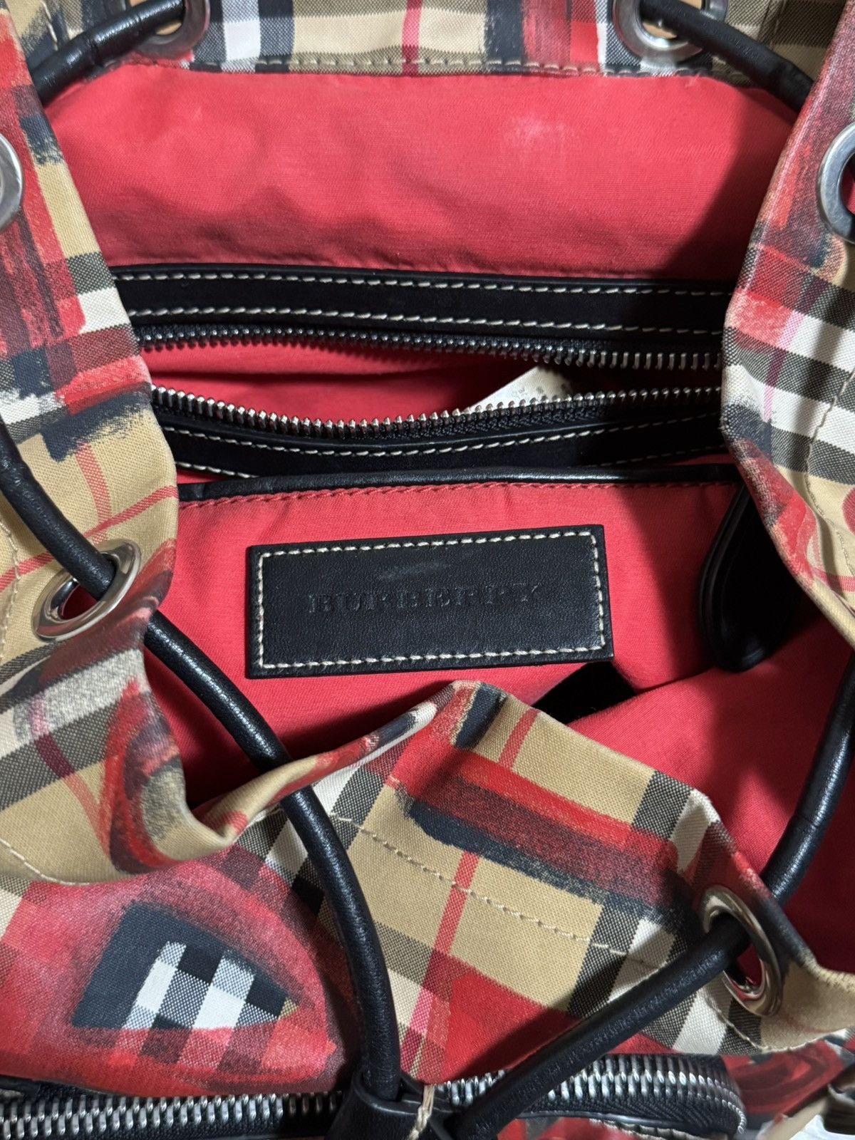 Burberry 🔥Rare Burberry Graffiti Nova Check Leather Canvas Backpack Size ONE SIZE - 13 Thumbnail