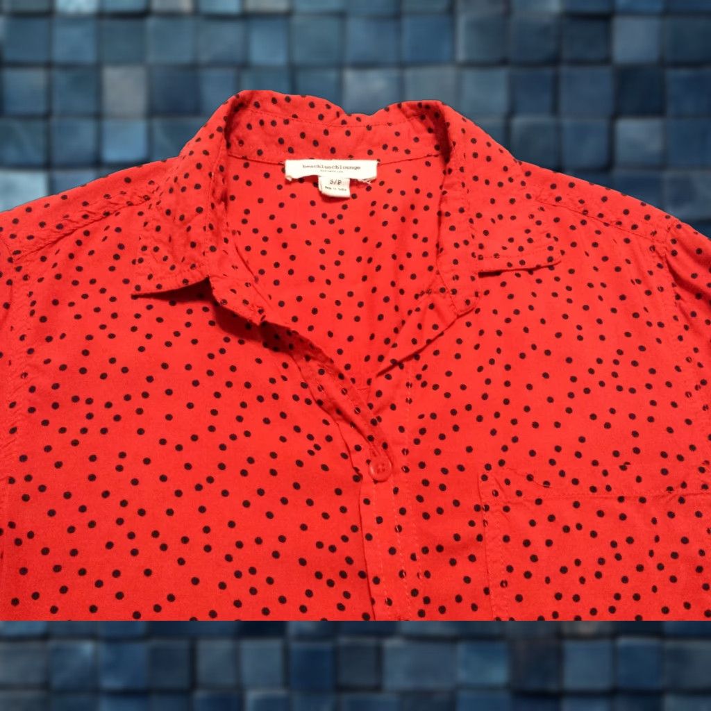 Vintage Beach Lunch Lounge Womens Shirt Small Long Sleeve Red Geometric Button-Down Blouse Size S / US 4 / IT 40 - 1 Thumbnail