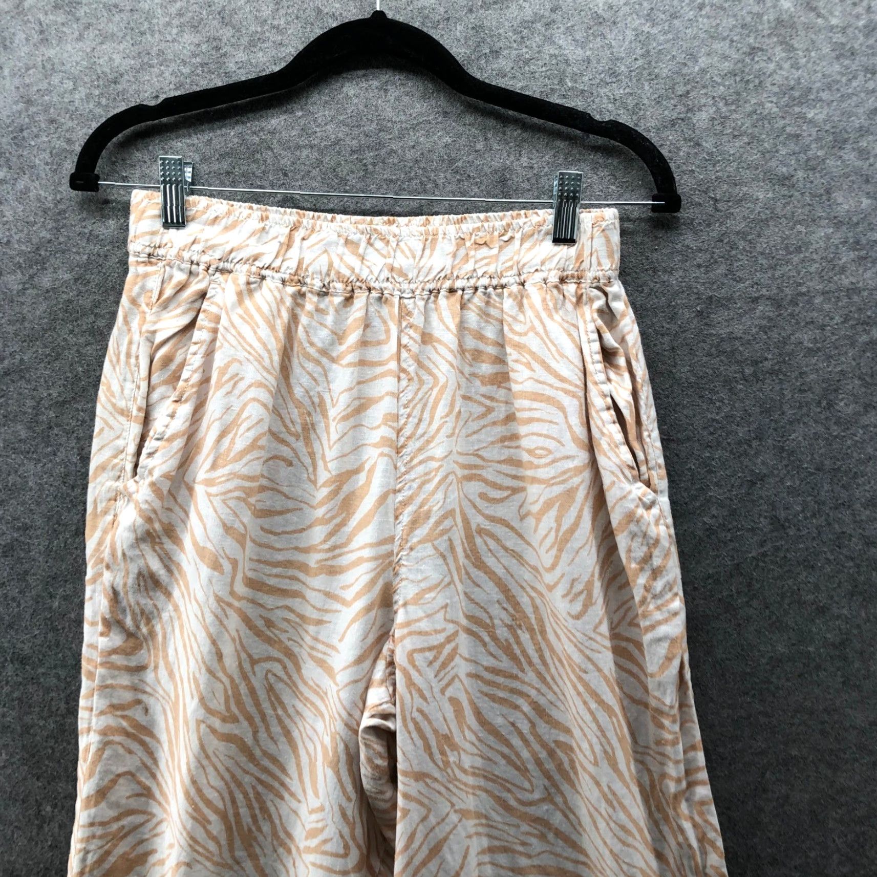 Cynthia Rowley Cynthia Rowley 100% Linen Wide Leg Crop Pants Womens M Tan Animal Print White Size 32" / US 10 / IT 46 - 3 Thumbnail