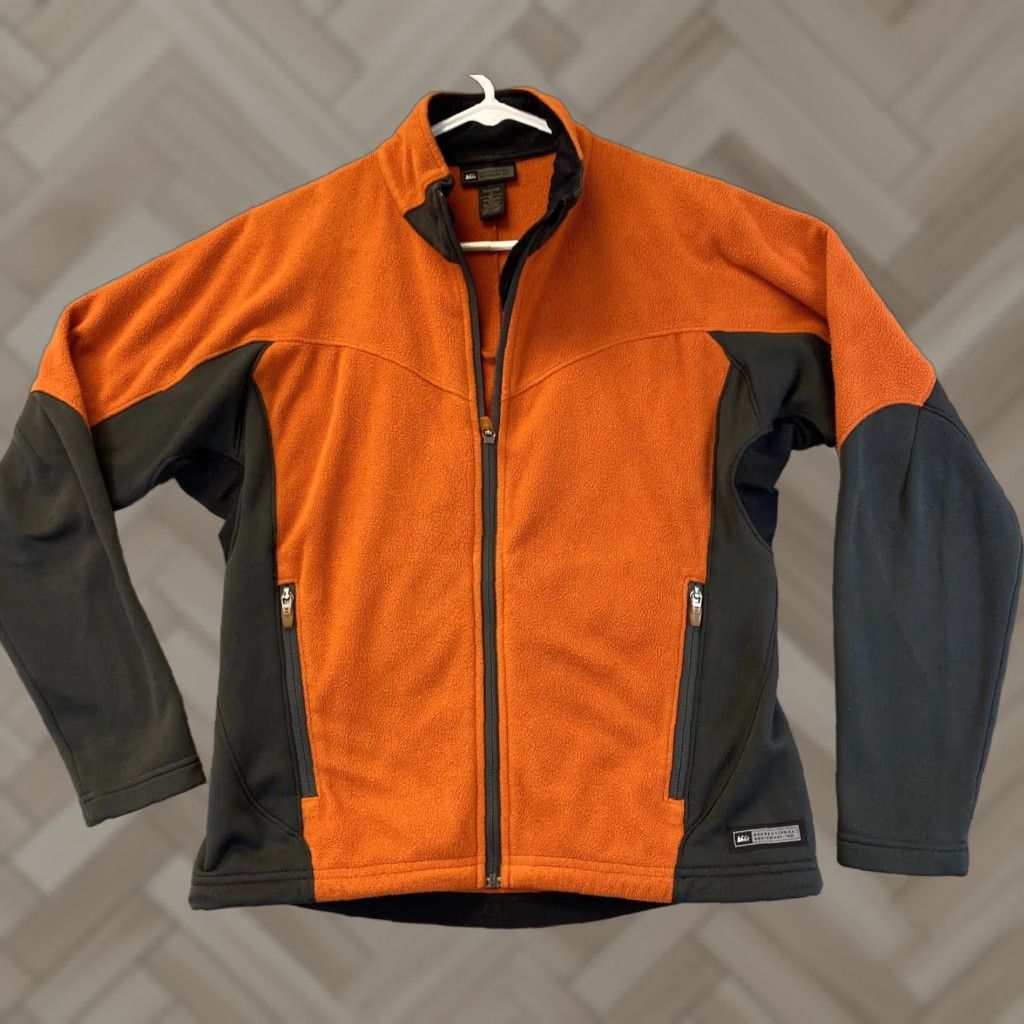 Vintage REI Full Zip Fleece Jacket Women's Medium Orange Pockets Zipper Logo Black / 72-28 Size M / US 6-8 / IT 42-44 - 1 Thumbnail