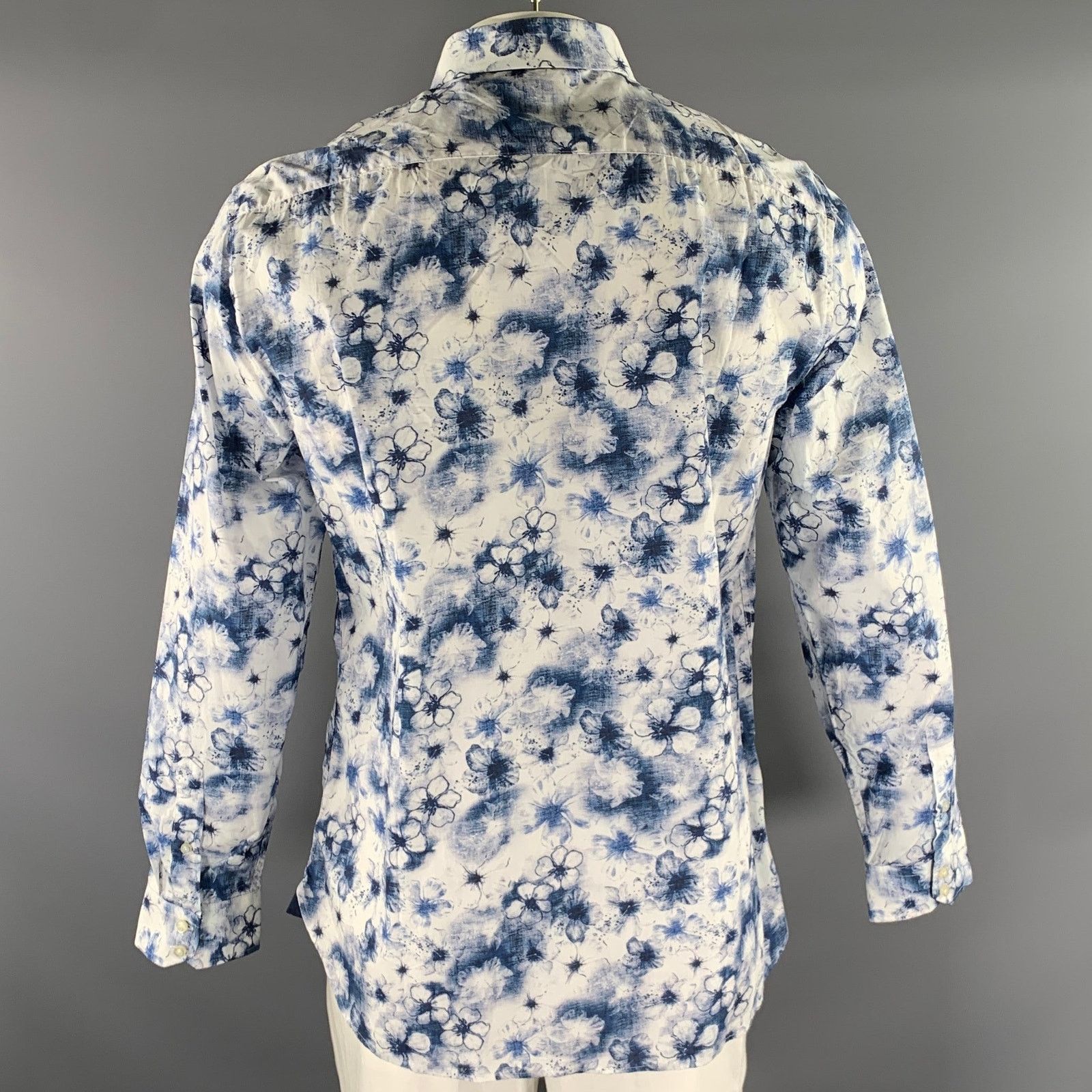 Ted Baker TED BAKER L Blue White Floral Cotton Button Up Long Sleeve Size US L / EU 52-54 / 3 - 3 Thumbnail