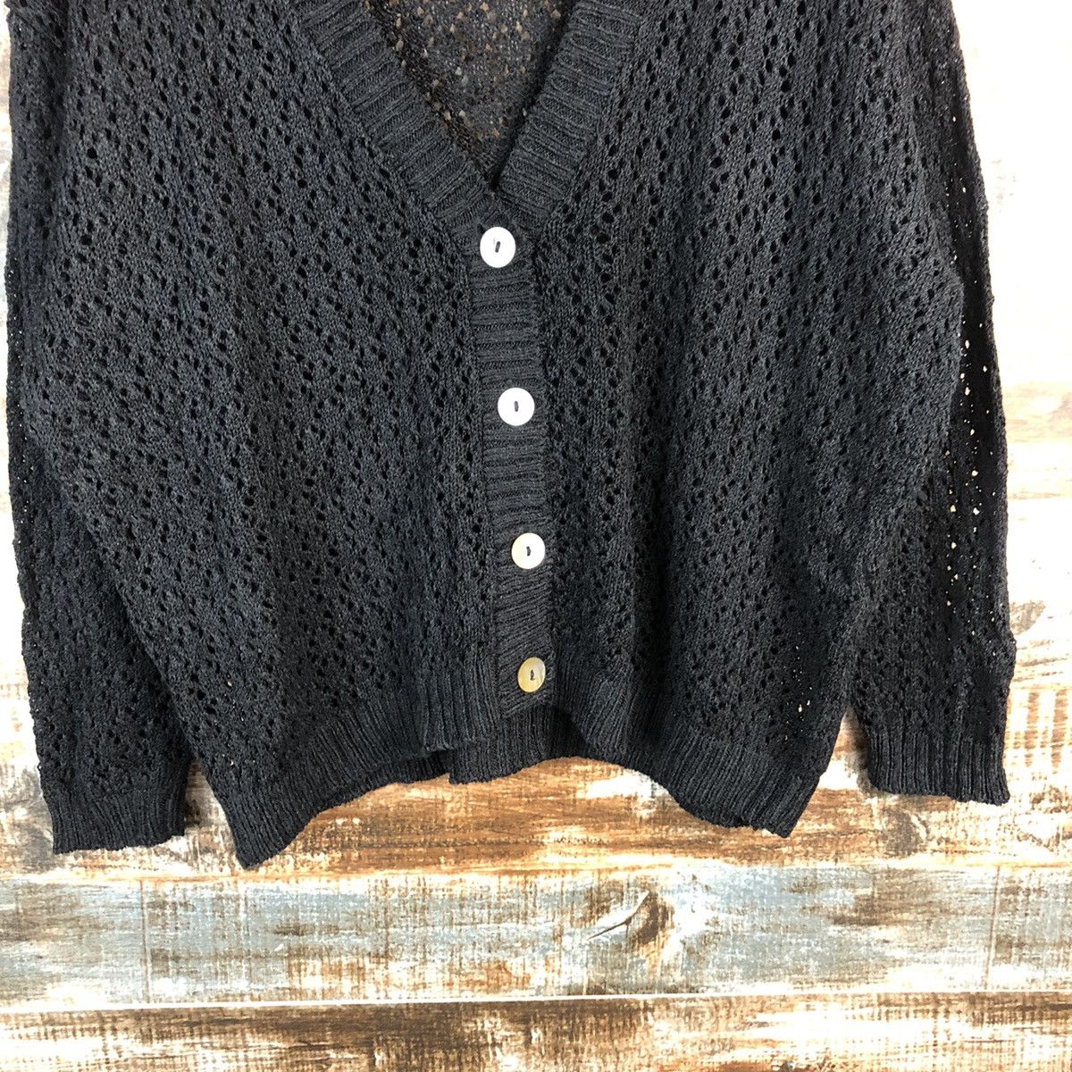 Comme Ca Ism Comme ca Du Mode Black crochet Cardigan Knitwear #A2322 Size US L / EU 52-54 / 3 - 6 Thumbnail