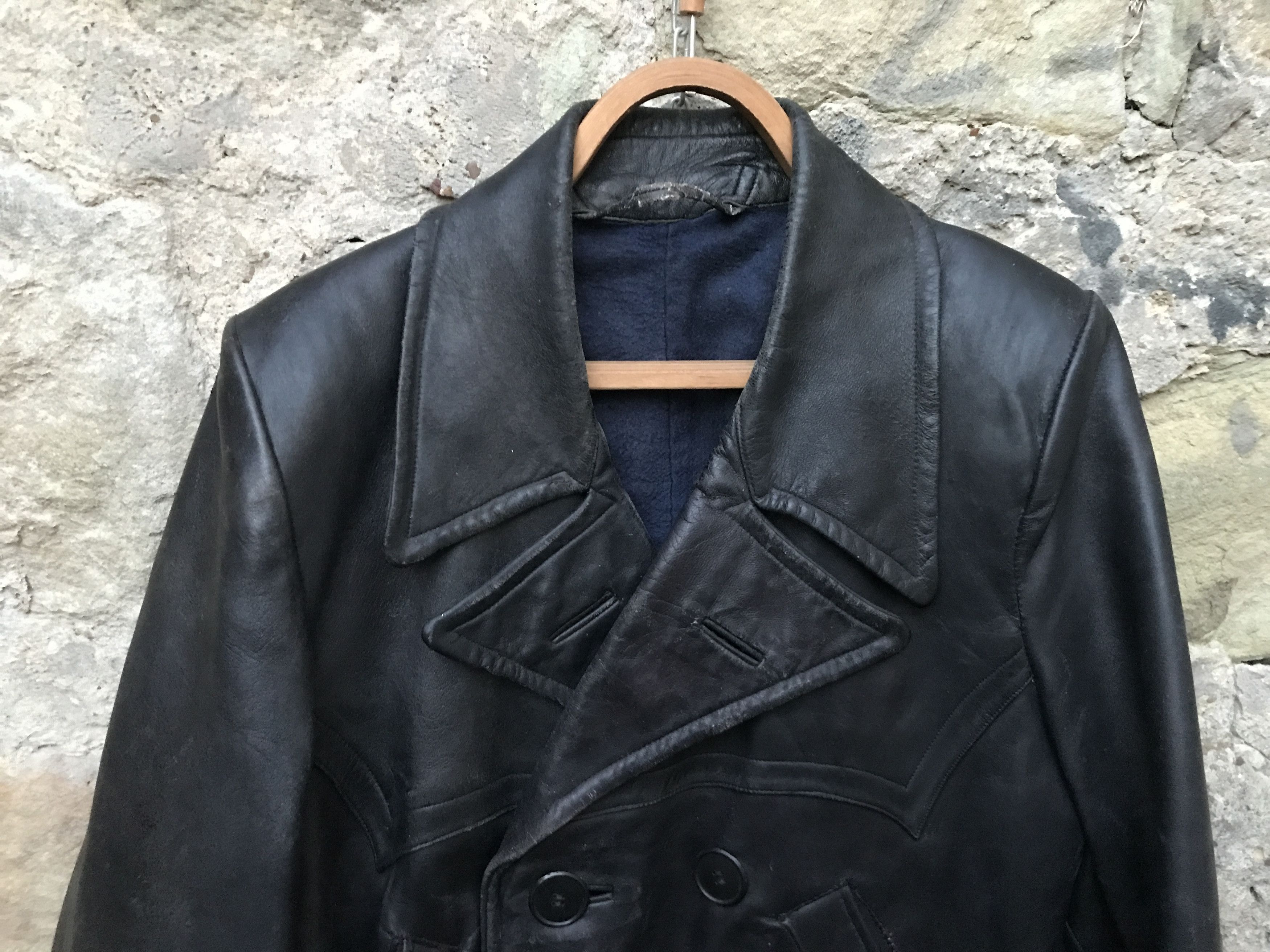 Vintage Retro 40s-50s Military Soviet Motorcycle Leather Peacoat Size US L / EU 52-54 / 3 - 2 Thumbnail