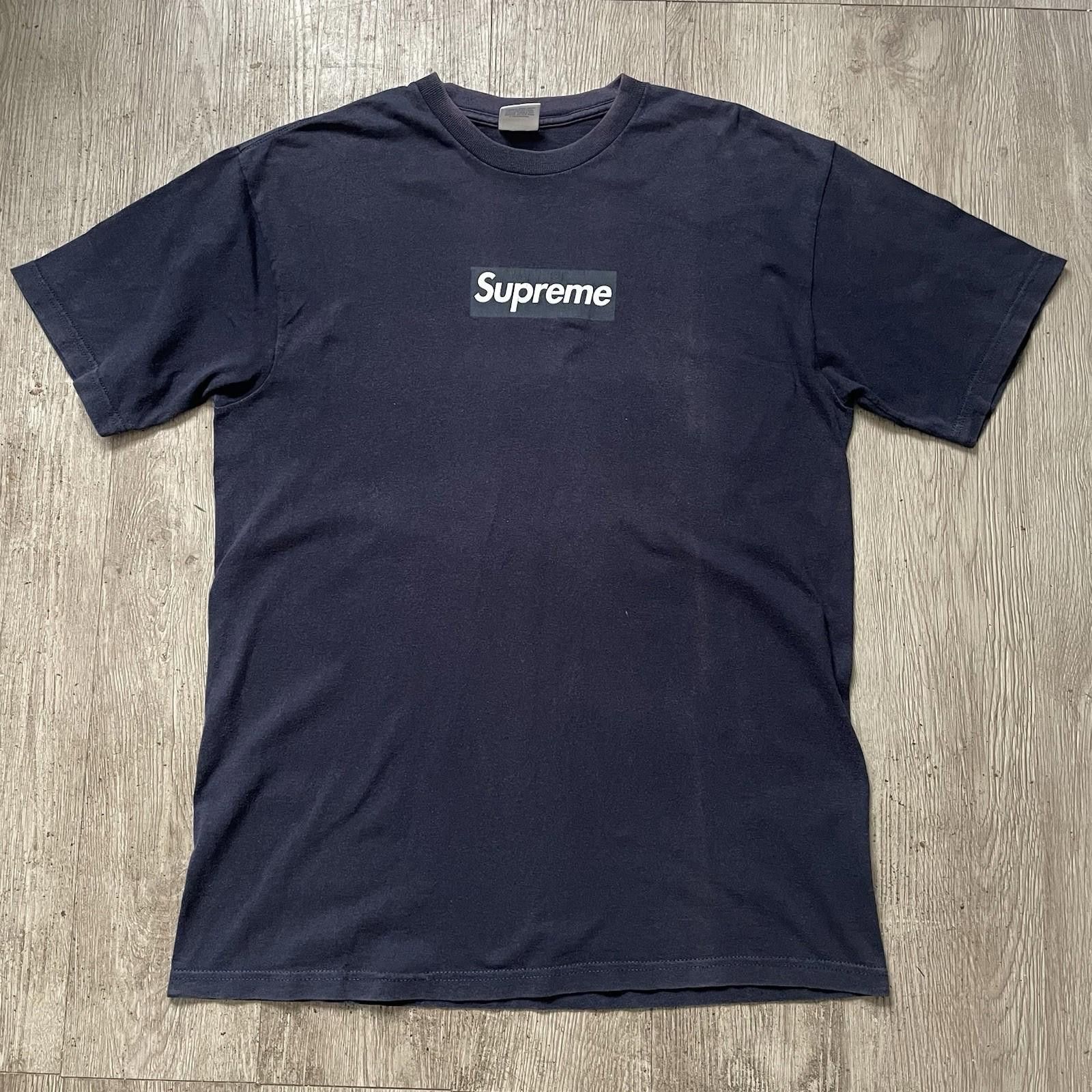 Supreme Supreme Light Blue On Navy Box Logo Tee | Grailed