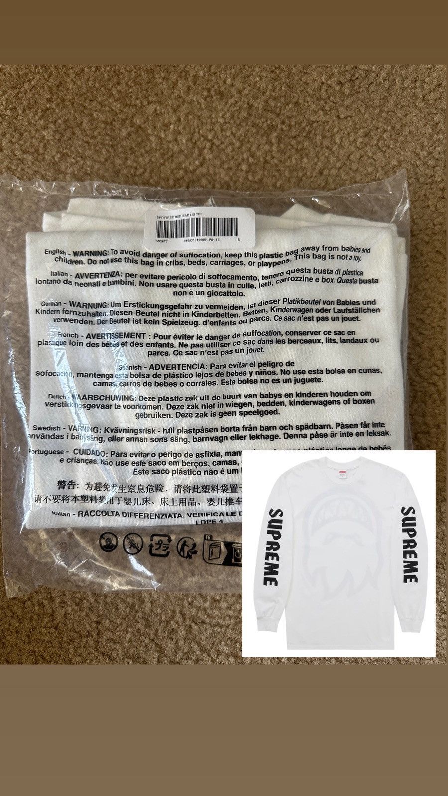 Supreme (NEW) Supreme Spitfire Bighead L/S Tee (Size S, White/Blue