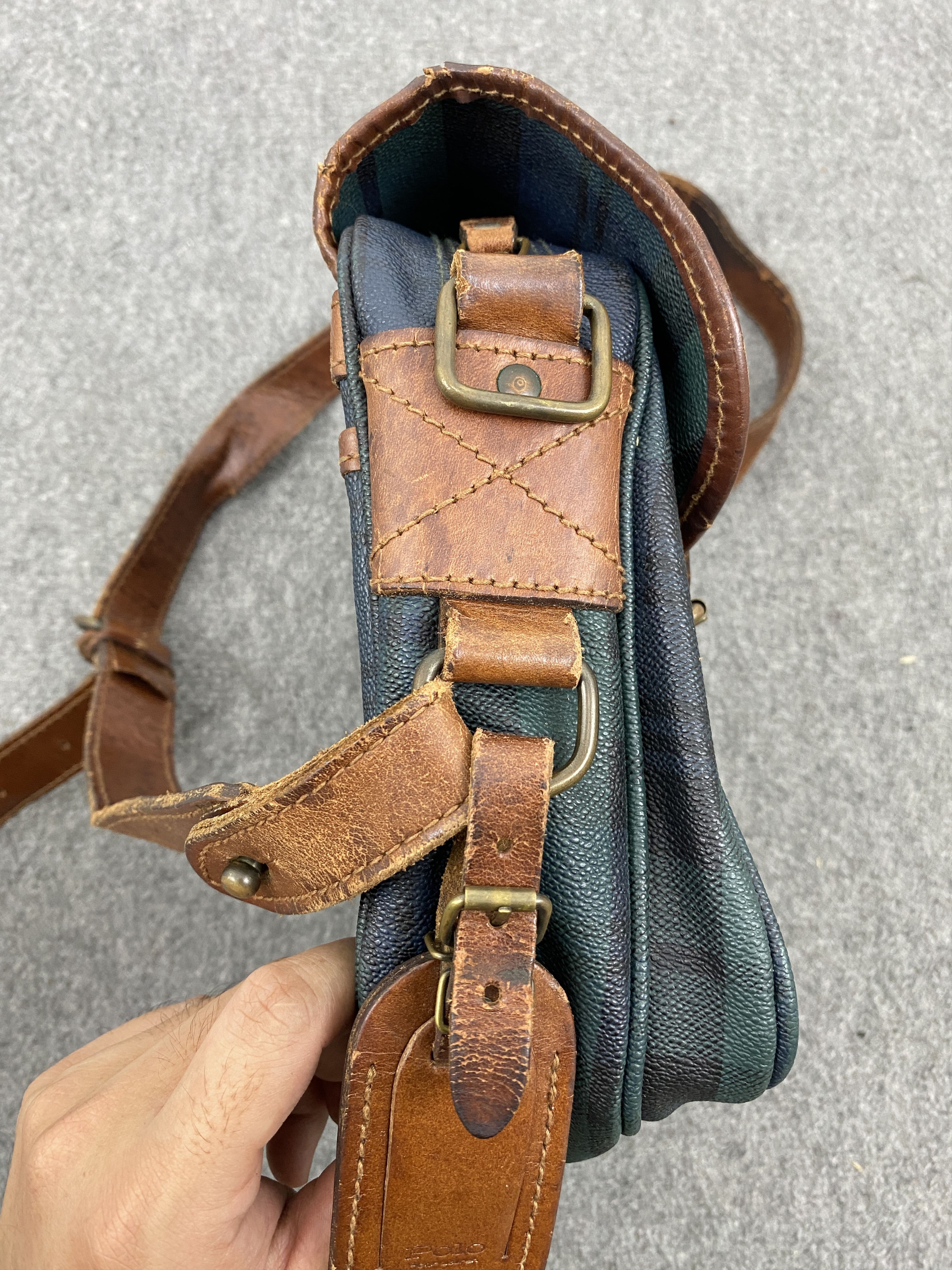 Polo Ralph Lauren × Vintage Vintage 90s Polo RL Plaid Blackwatch Leather Bag BG0108 Size ONE SIZE - 8 Thumbnail