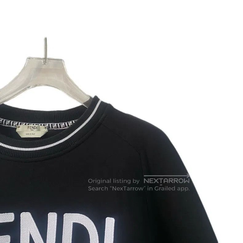 Fendi Fendi Black logo letter embroidered cotton round neck long Size M / US 6-8 / IT 42-44 - 4 Thumbnail