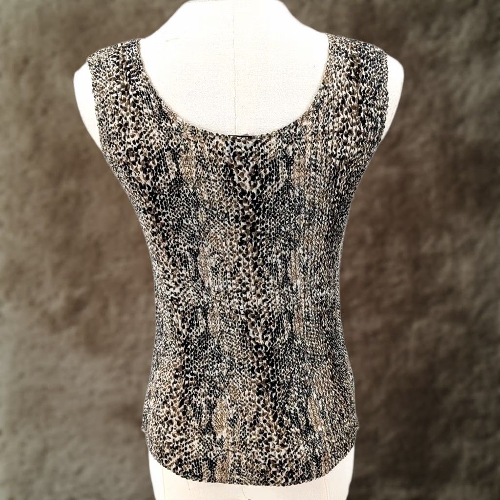 Vintage Nicola Animal Print Smocked Tank Top Fitted Stretch Neutral Leopard Cami S Womens Tank S Brown Size S / US 4 / IT 40 - 1 Thumbnail