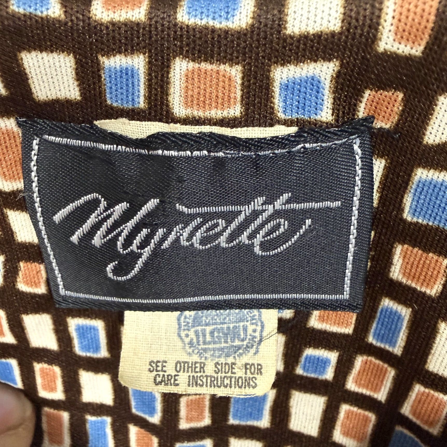 Vintage VINTAGE Mynette Blouse Geometric Brown 18 Women's Long Sleeve Button Front Collared ILGWU Secretary Modern Retro 70s Size XXL / US 16-18 / IT 52-54 - 5 Thumbnail
