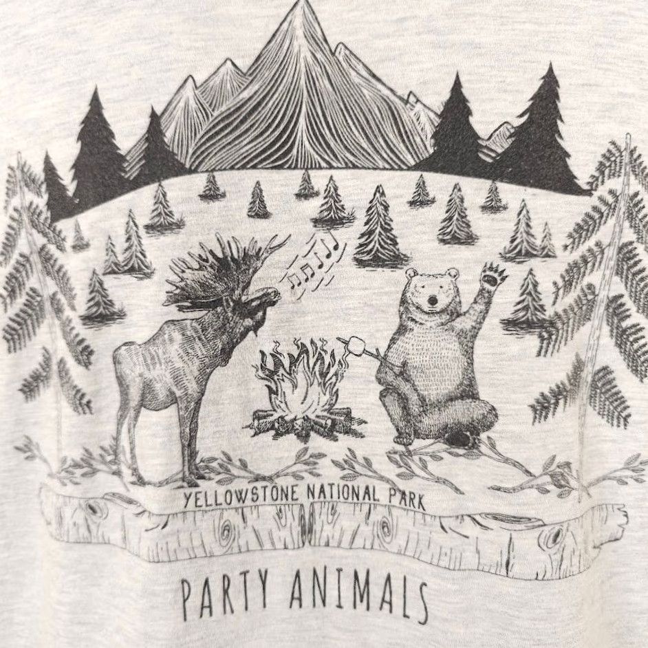 Fruit Of The Loom Yellowstone National Park T Shirt Mens Size Medium Gray Party Animals Moose Bear Shirt Mens Size US M / EU 48-50 / 2 - 3 Thumbnail