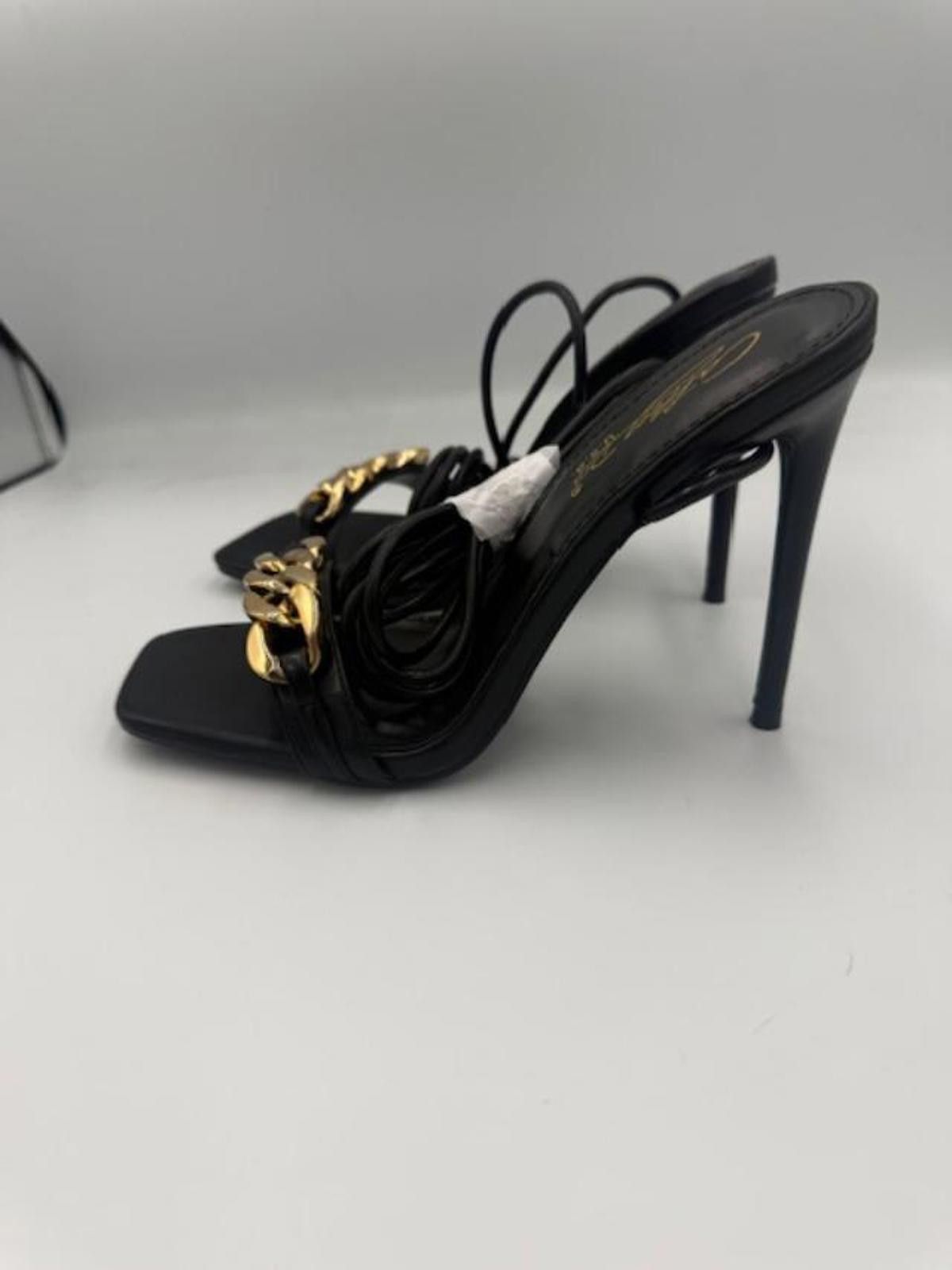 Other Cathy Din Adrina Black/Gold Chain Lace-Up Hi-Heel Sandal Sz7 Size US 7 / IT 37 - 5 Thumbnail