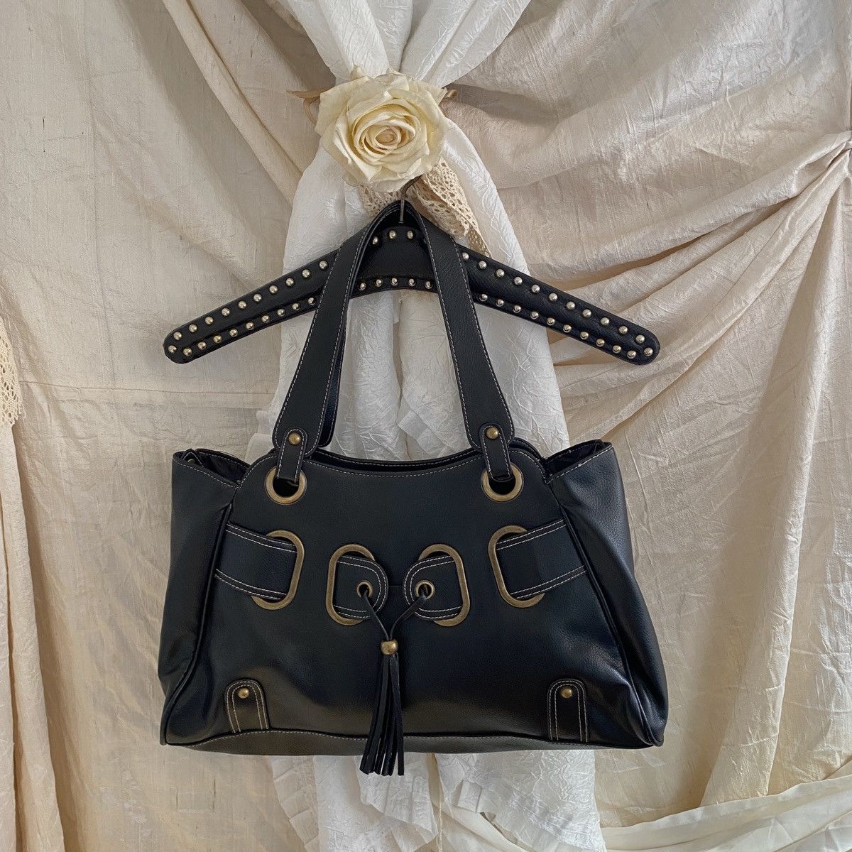 Vintage Vintage leatherette black tote shoulder bag Size ONE SIZE - 3 Thumbnail