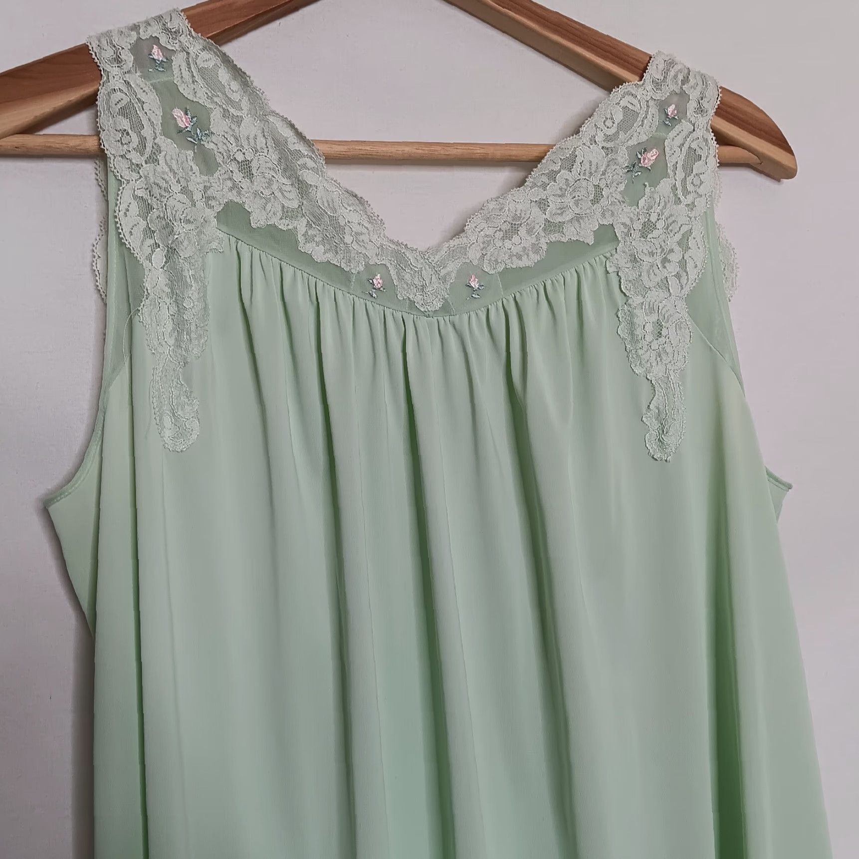 Vintage VINTAGE ShadowLine Green Lace Nightgown Set 2 Piece Long Vintage Sleepwear Womens Medium Size ONE SIZE - 7 Thumbnail